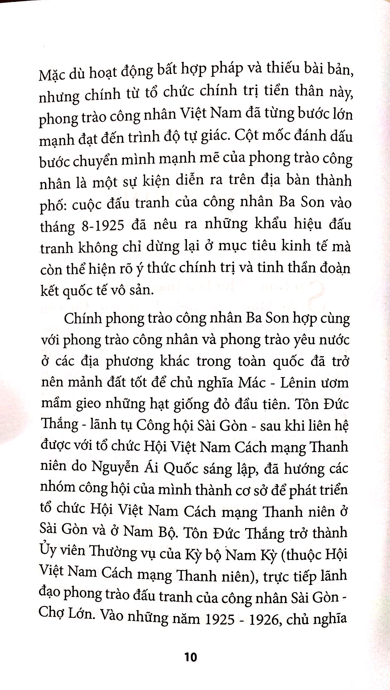 tôn đức thắng với phong trào công nhân sài gòn đầu thế kỷ xx đến năm 1930