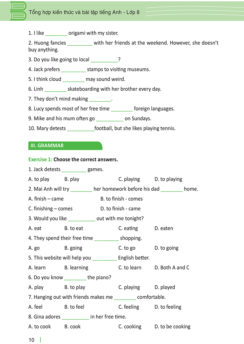 tổng hợp kiến thức và bài tập tiếng anh lớp 8