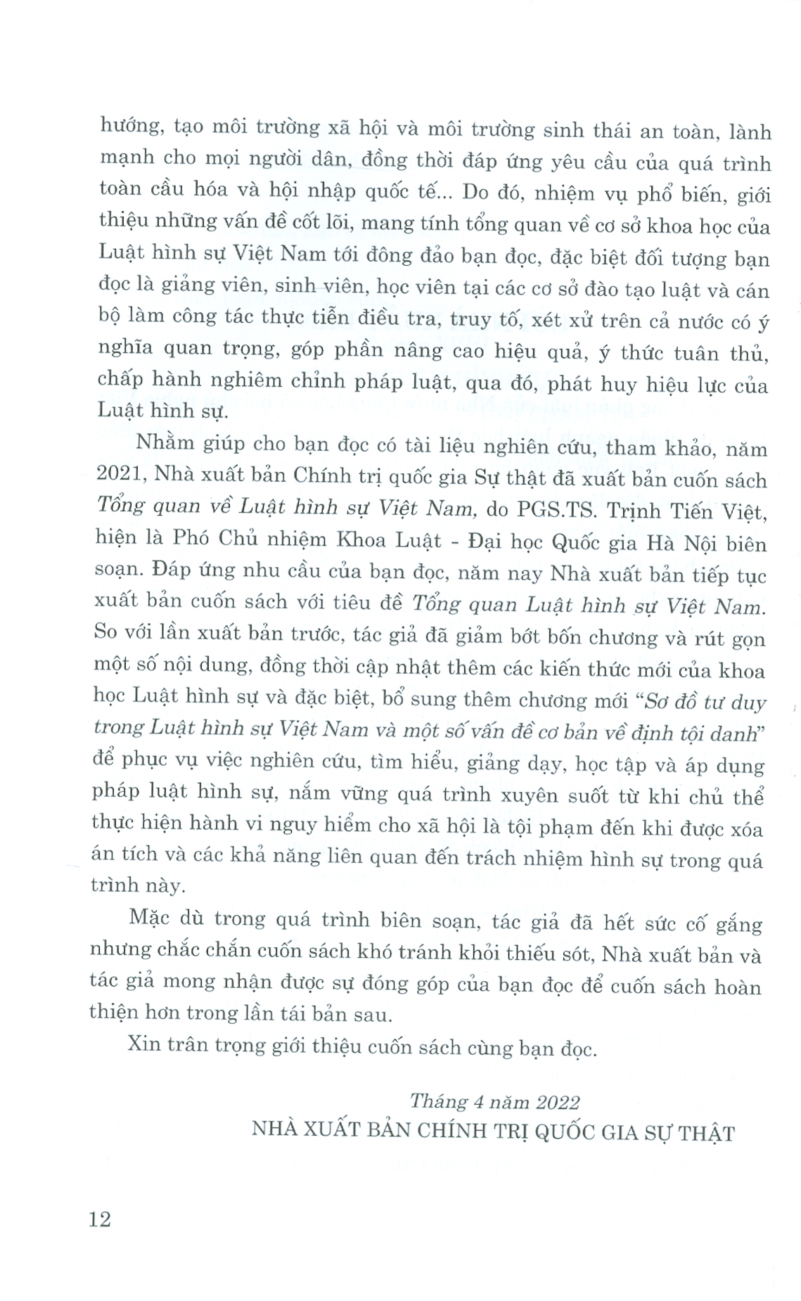 tổng quát luật hình sự việt nam (tái bản có sửa chữa, bổ sung)