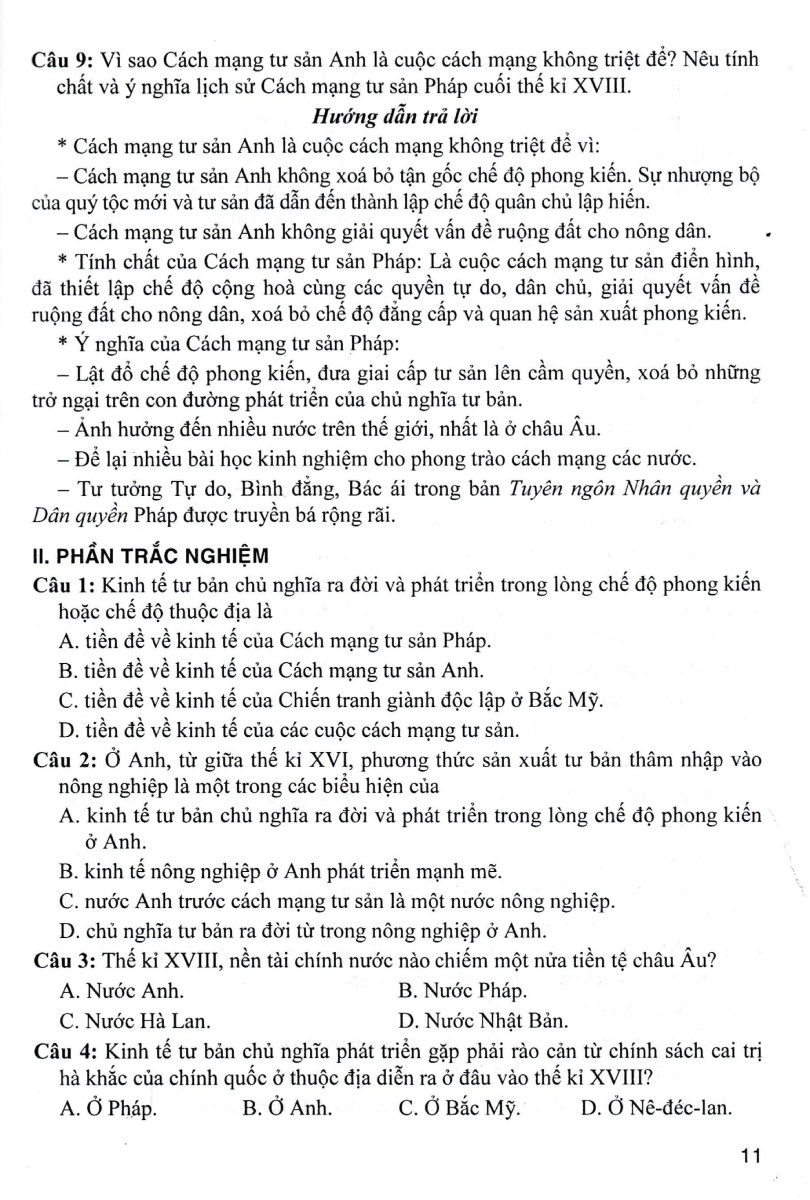 trả lời câu hỏi lịch sử 11 - tự luận và trắc nghiệm (dùng chung cho các bộ sgk hiện hành)