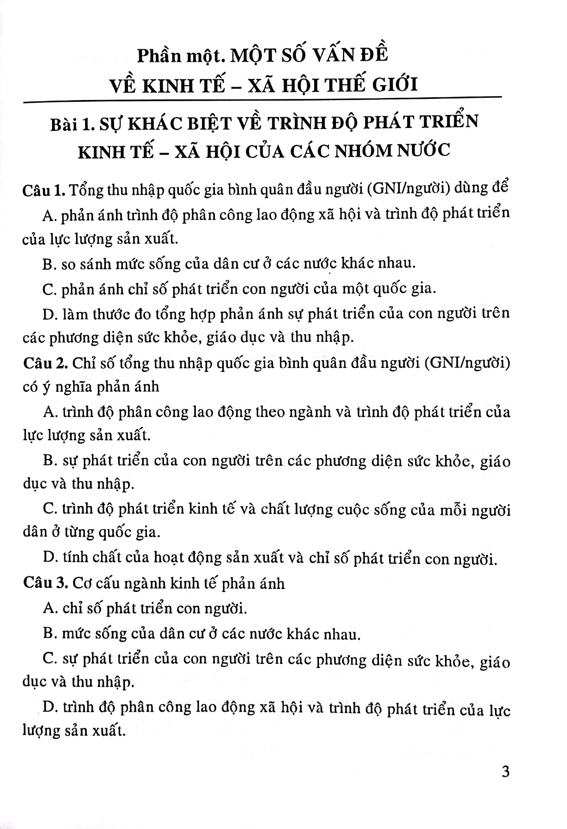 trắc nghiệm địa lí 11 (chân trời)