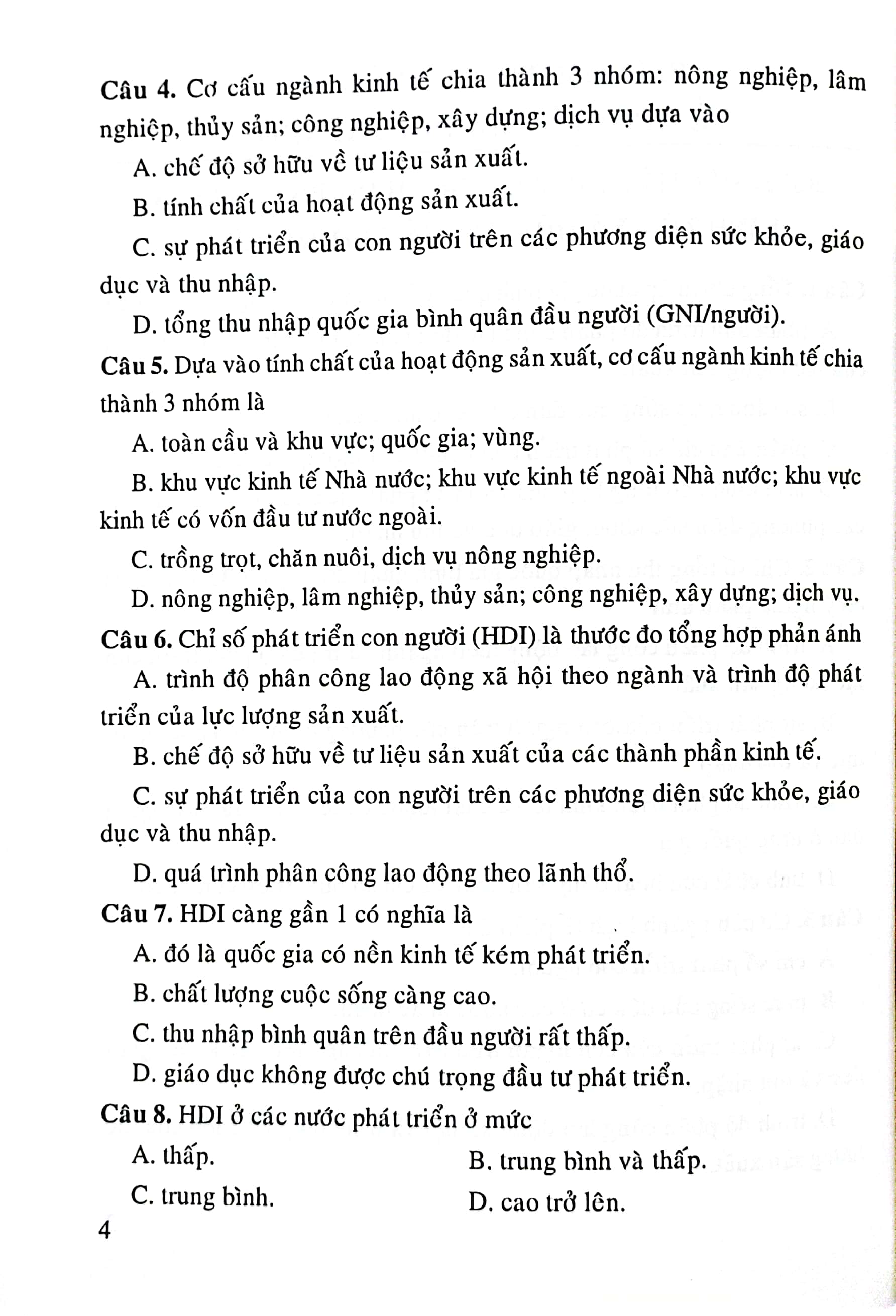 trắc nghiệm địa lí 11 (chân trời)
