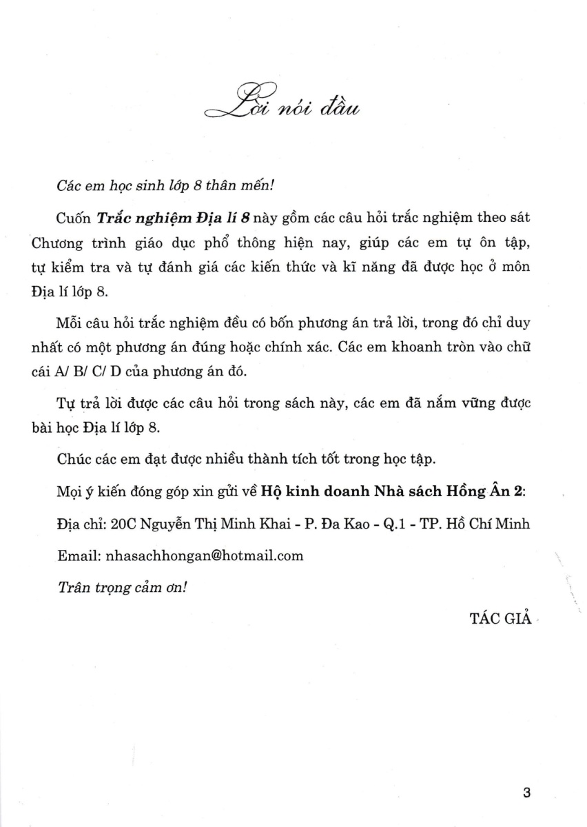 trắc nghiệm địa lí 8 (dùng chung cho các bộ sgk hiện hành)