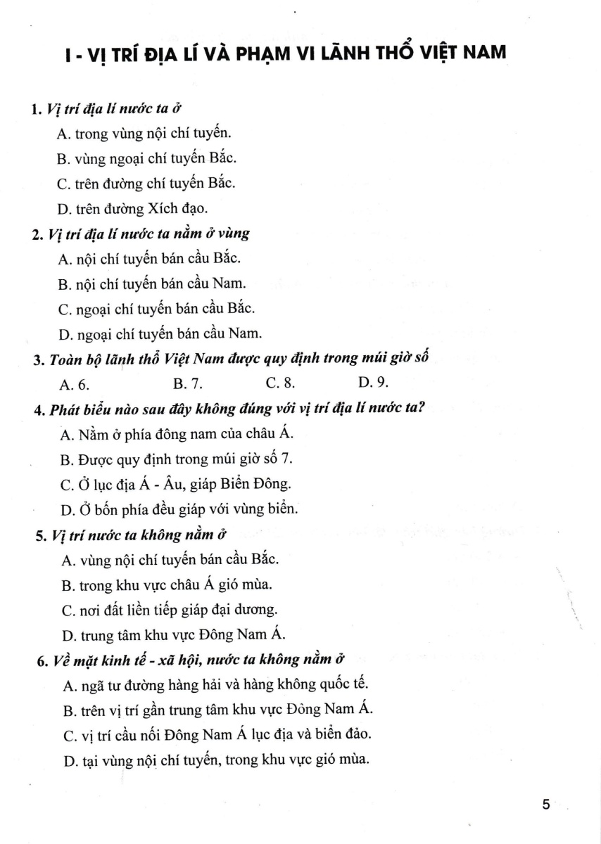trắc nghiệm địa lí 8 (dùng chung cho các bộ sgk hiện hành)