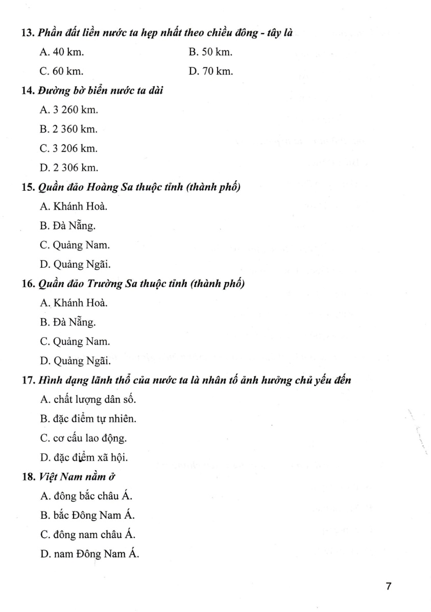 trắc nghiệm địa lí 8 (dùng chung cho các bộ sgk hiện hành)