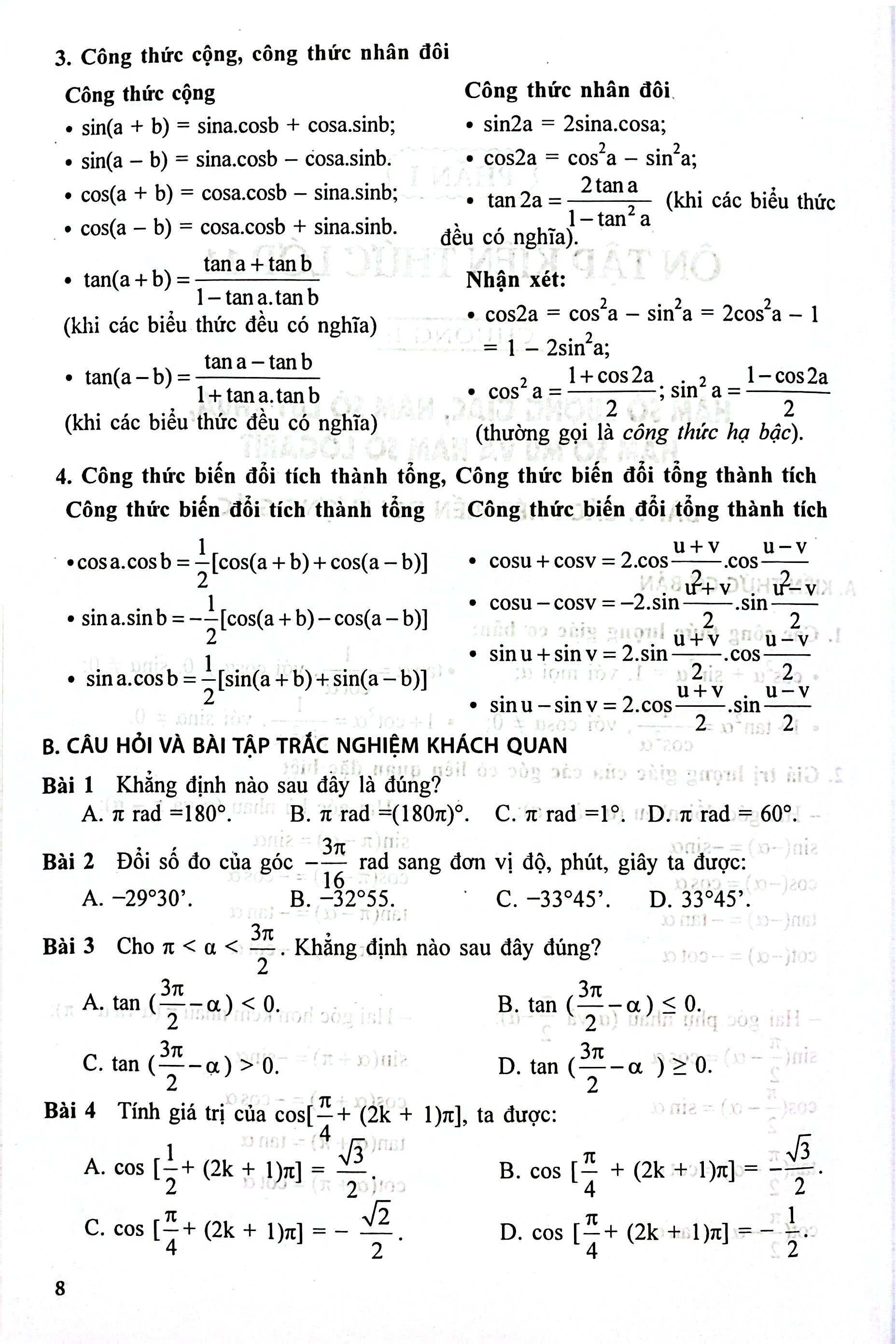 Trắc Nghiệm Luyện Thi Trung Học Phổ Thông Quốc Gia - Môn Toán
