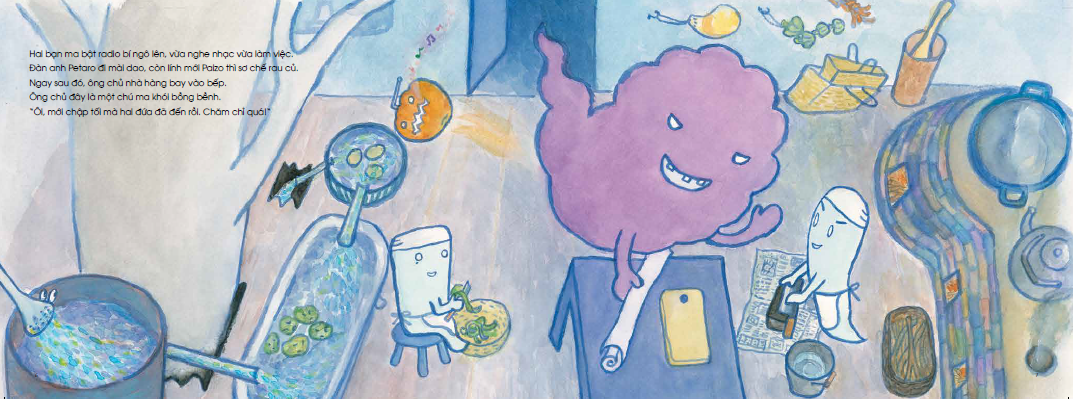 tranh truyện ehon nhật bản - bé học kỹ năng sống - chuyện của sakupi và taropo: đầu bếp ma
