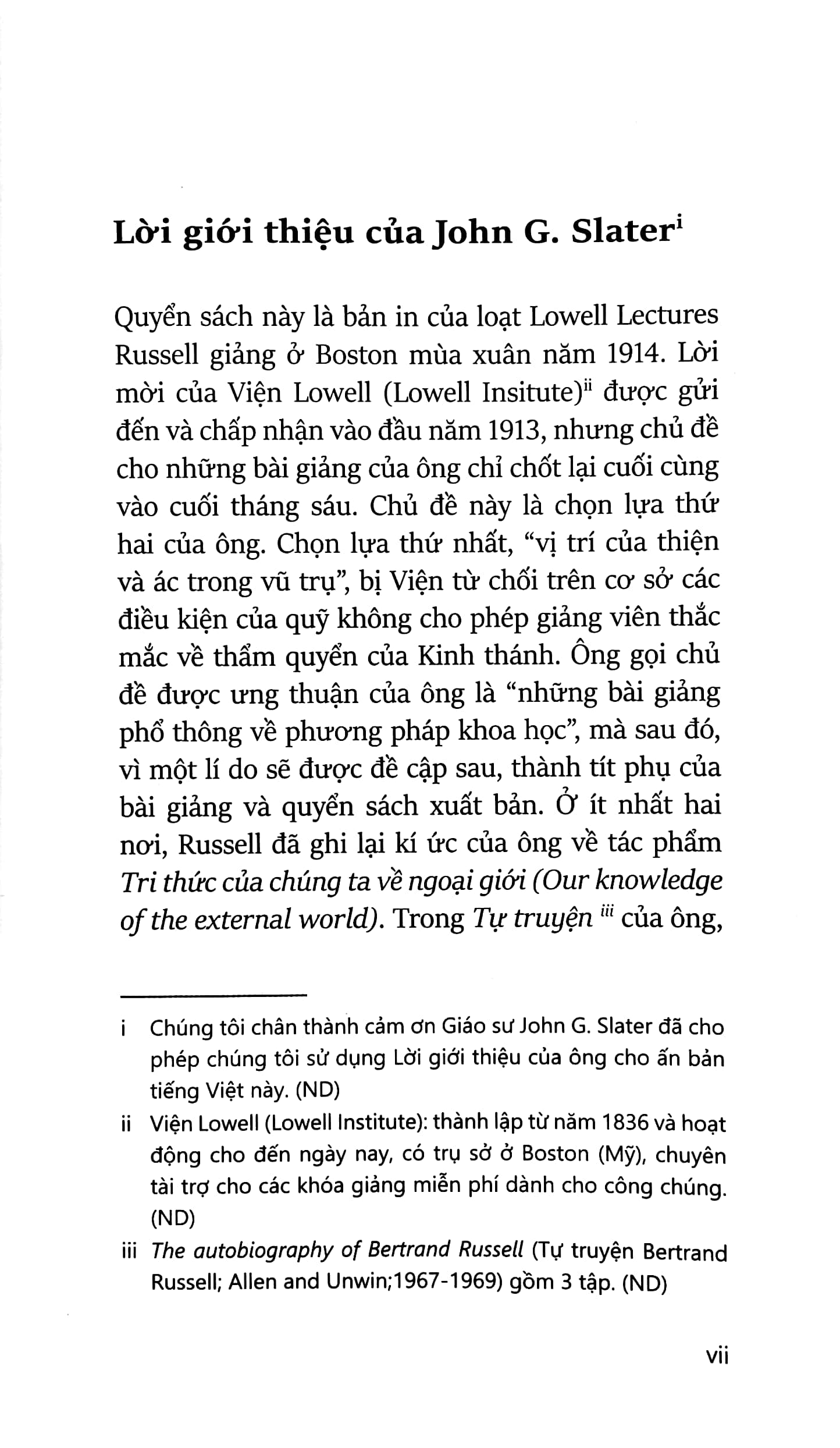 tri thức của chúng ta về ngoại giới