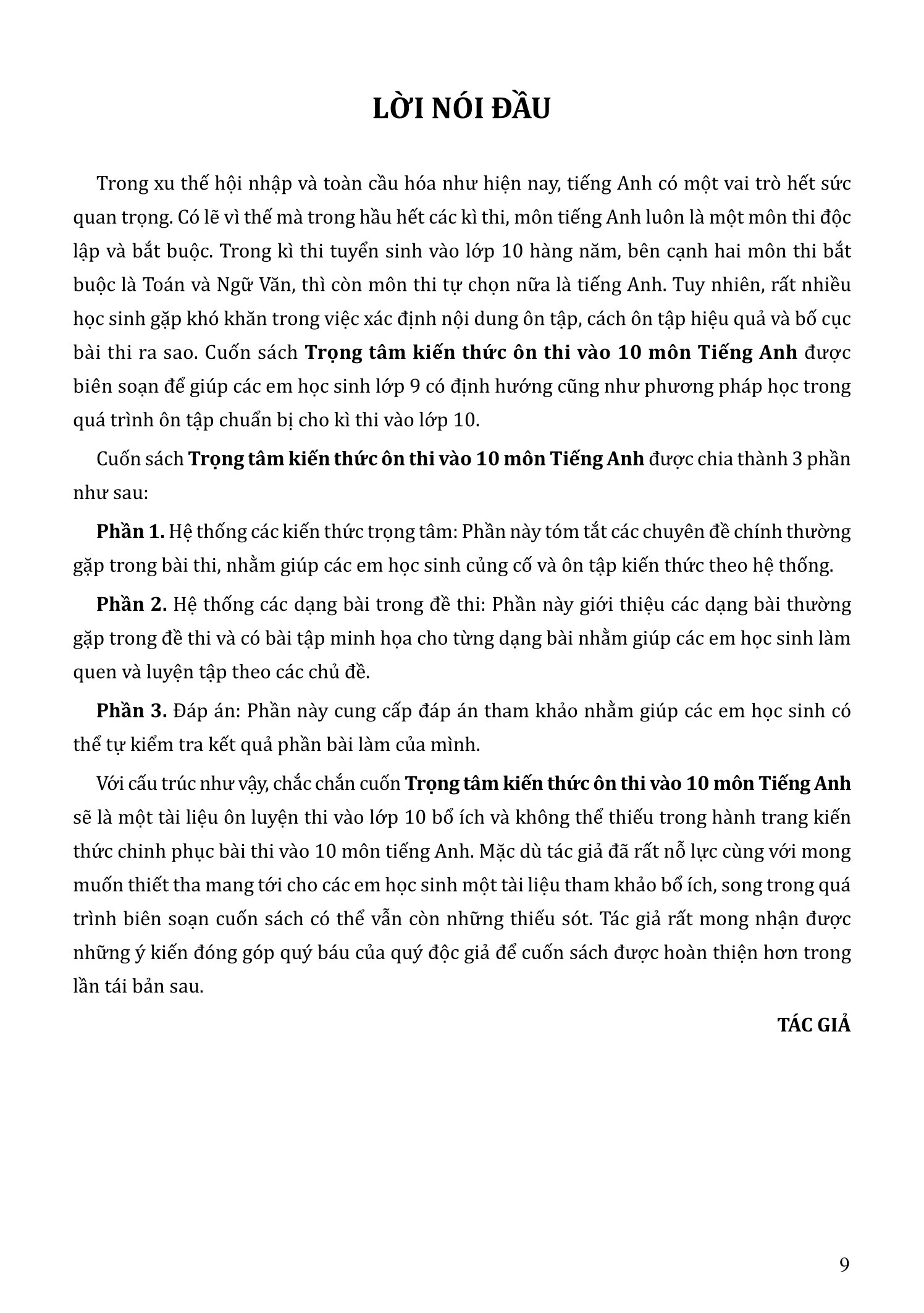 Trọng Tâm Kiến Thức Ôn Thi Vào 10 - Môn Tiếng Anh