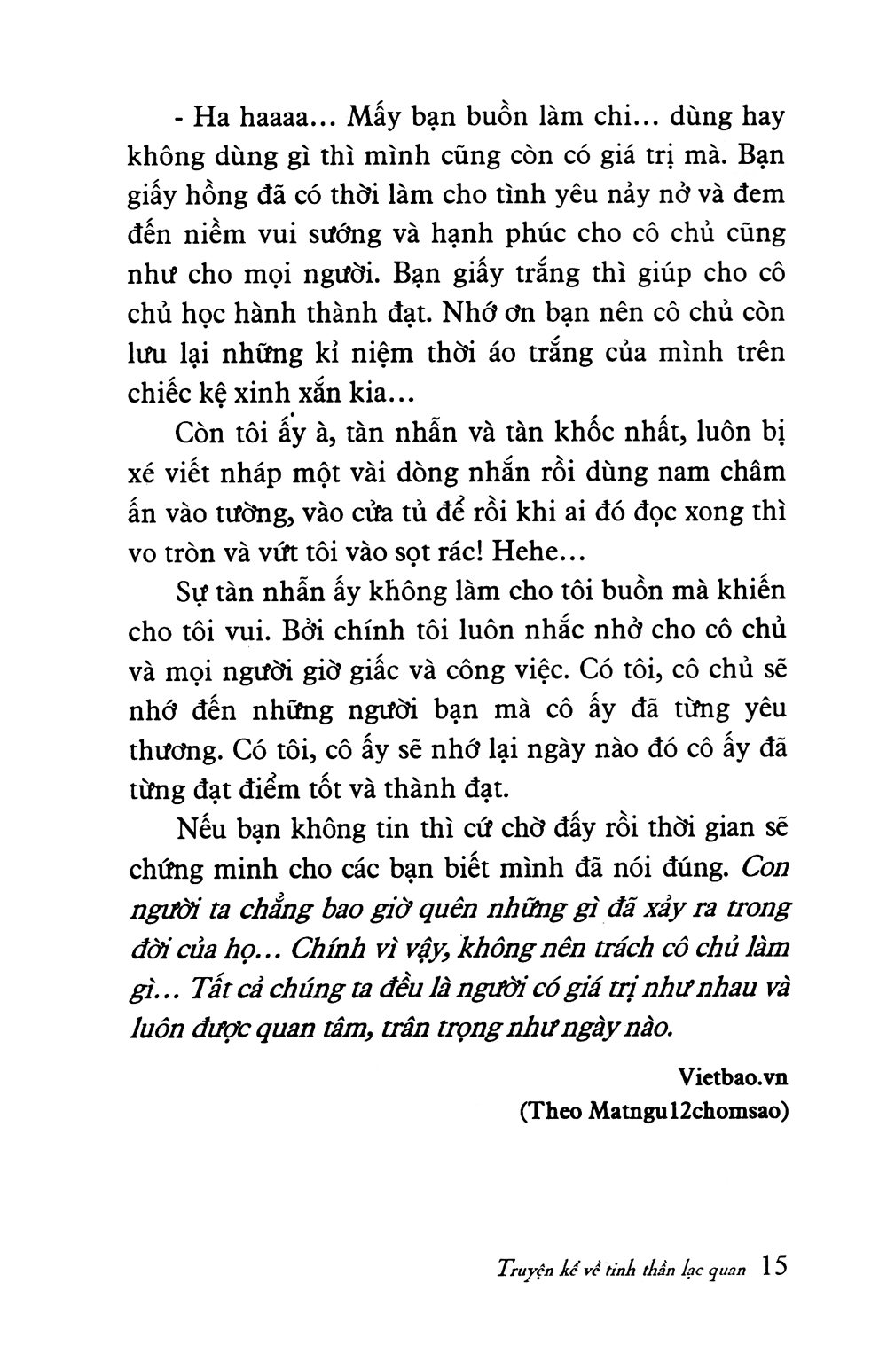 truyện kể về tinh thần lạc quan
