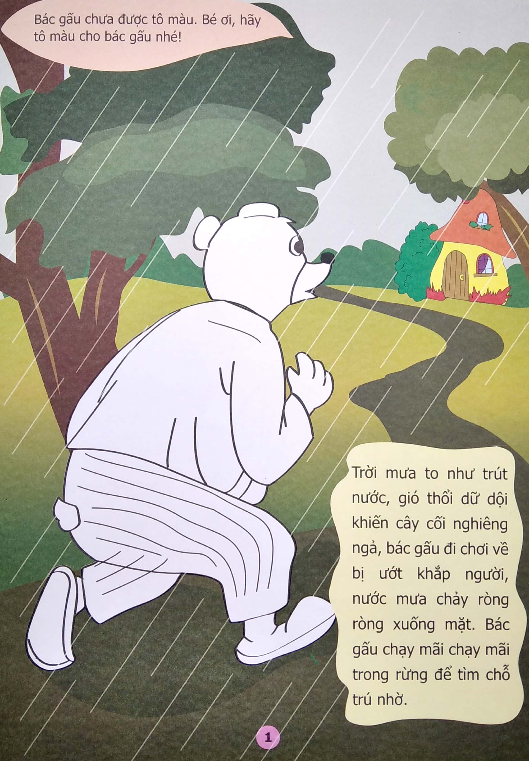 truyện tô màu phát triển tư duy thumbtelling - bác gấu và hai chú thỏ