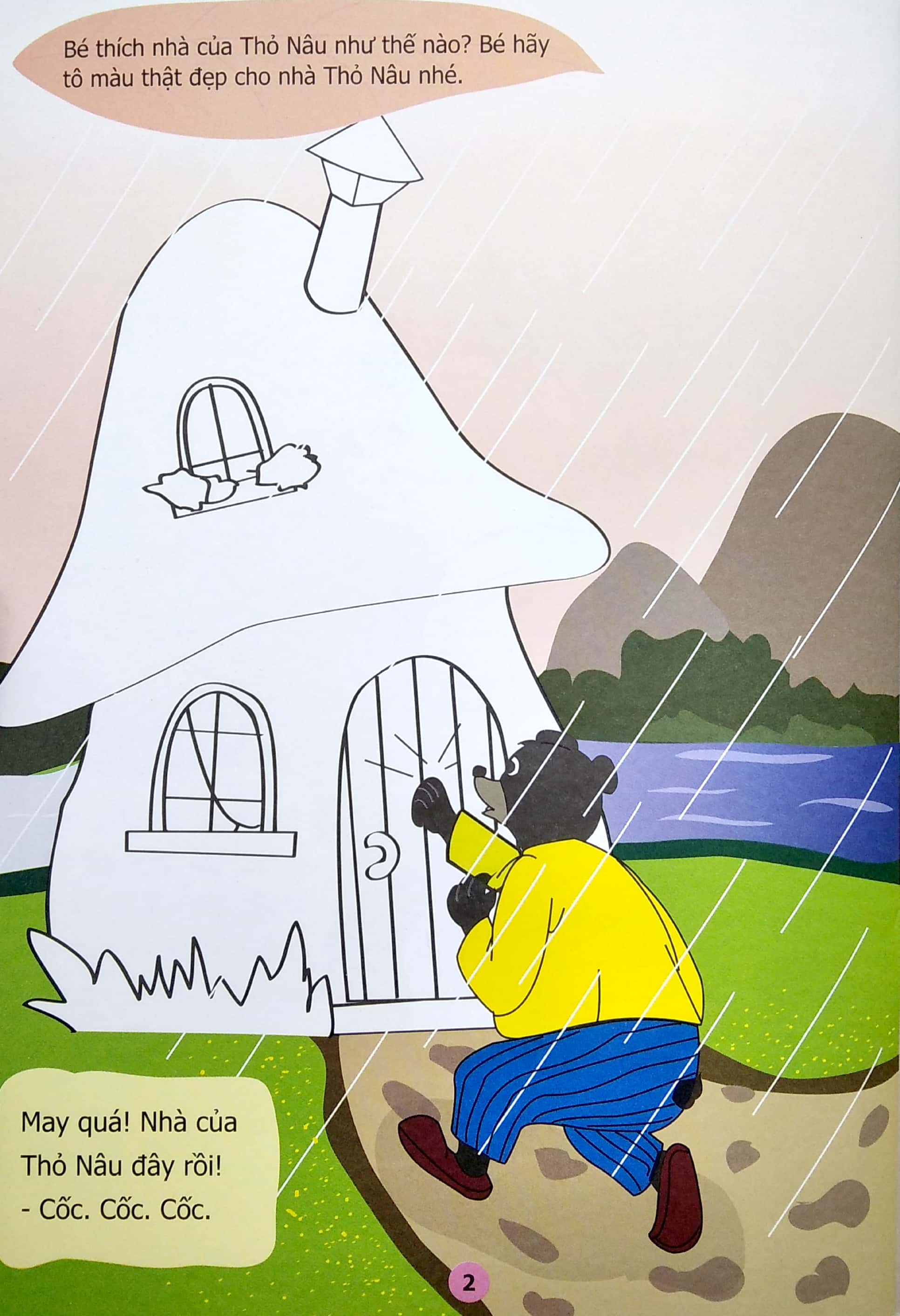 truyện tô màu phát triển tư duy thumbtelling - bác gấu và hai chú thỏ