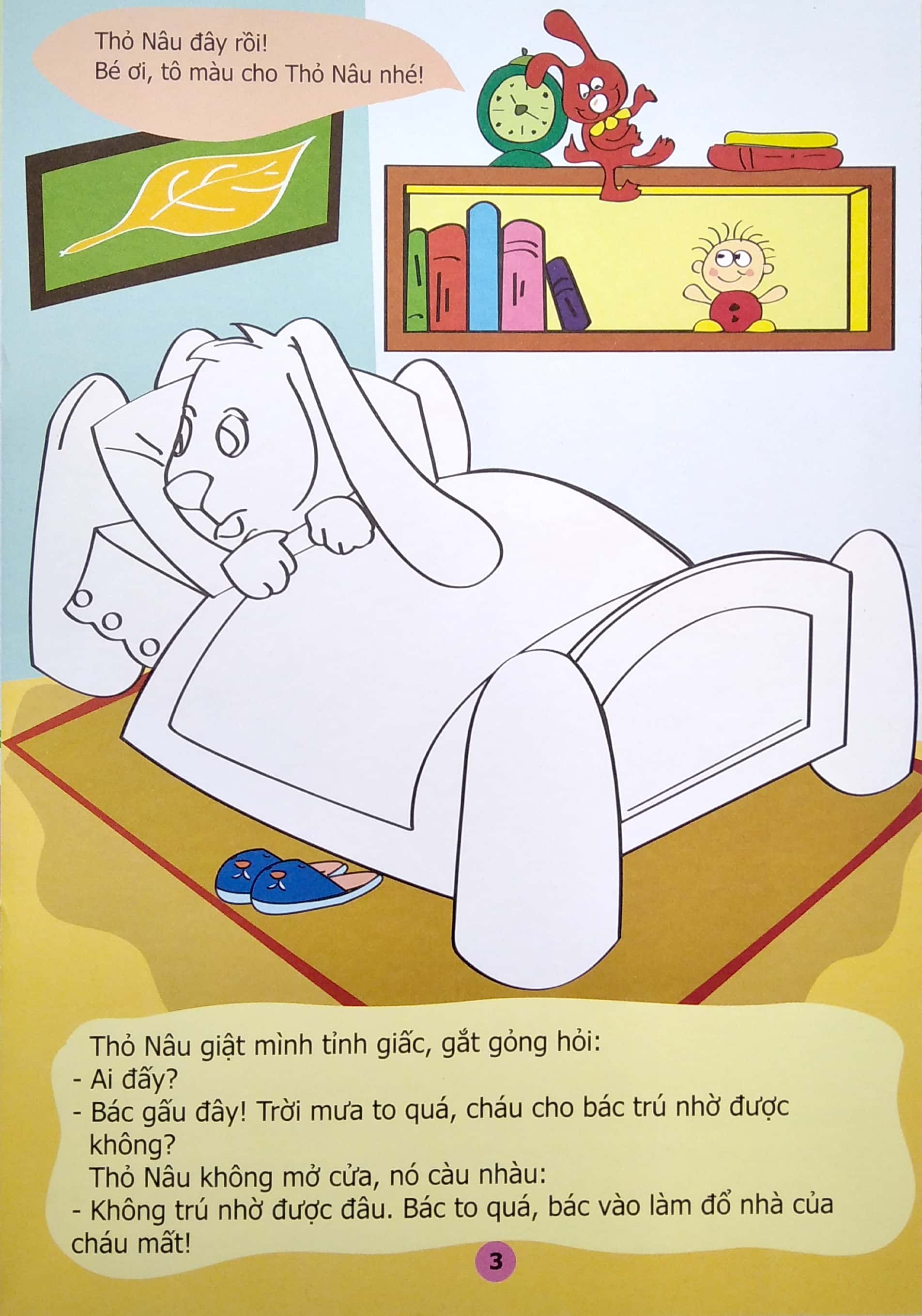 truyện tô màu phát triển tư duy thumbtelling - bác gấu và hai chú thỏ