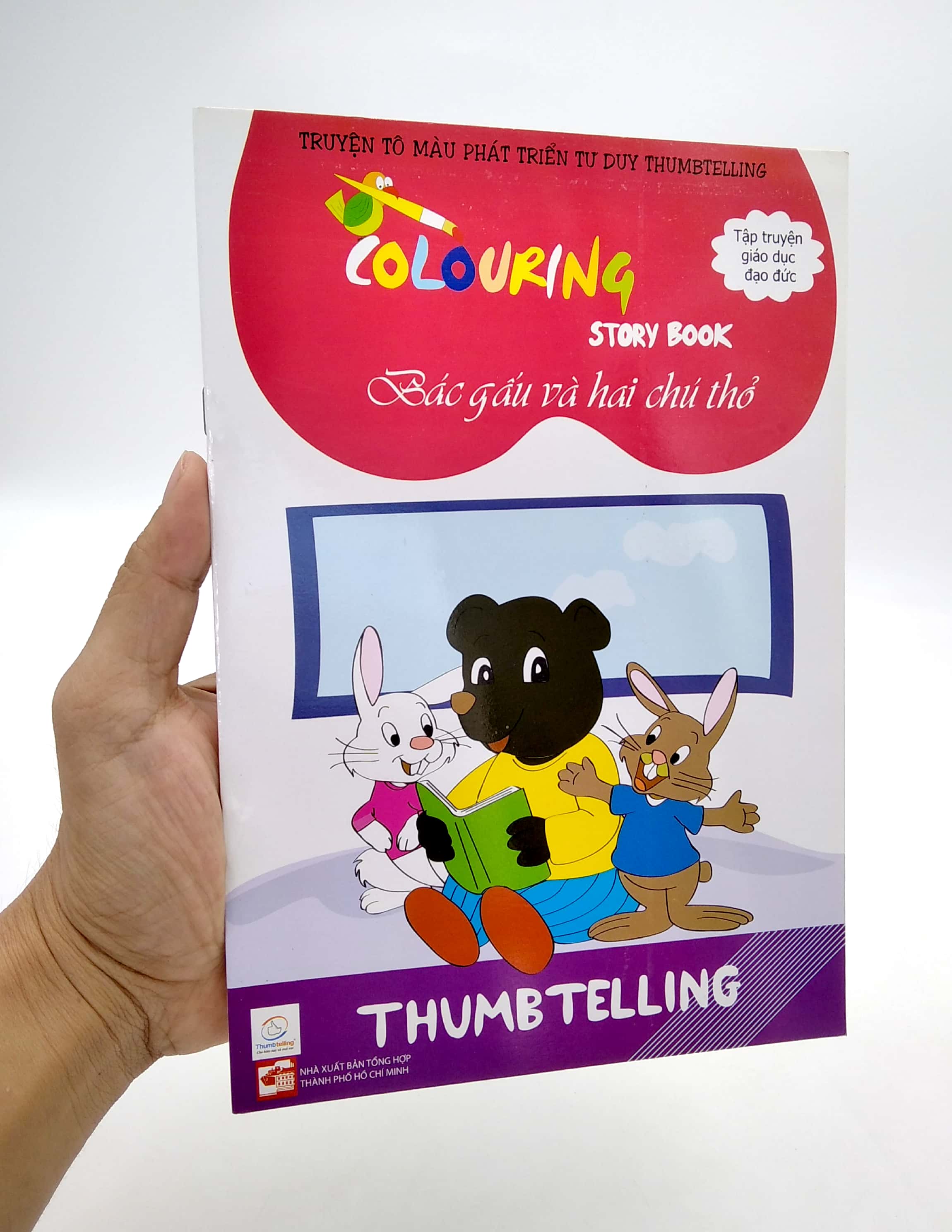 truyện tô màu phát triển tư duy thumbtelling - bác gấu và hai chú thỏ