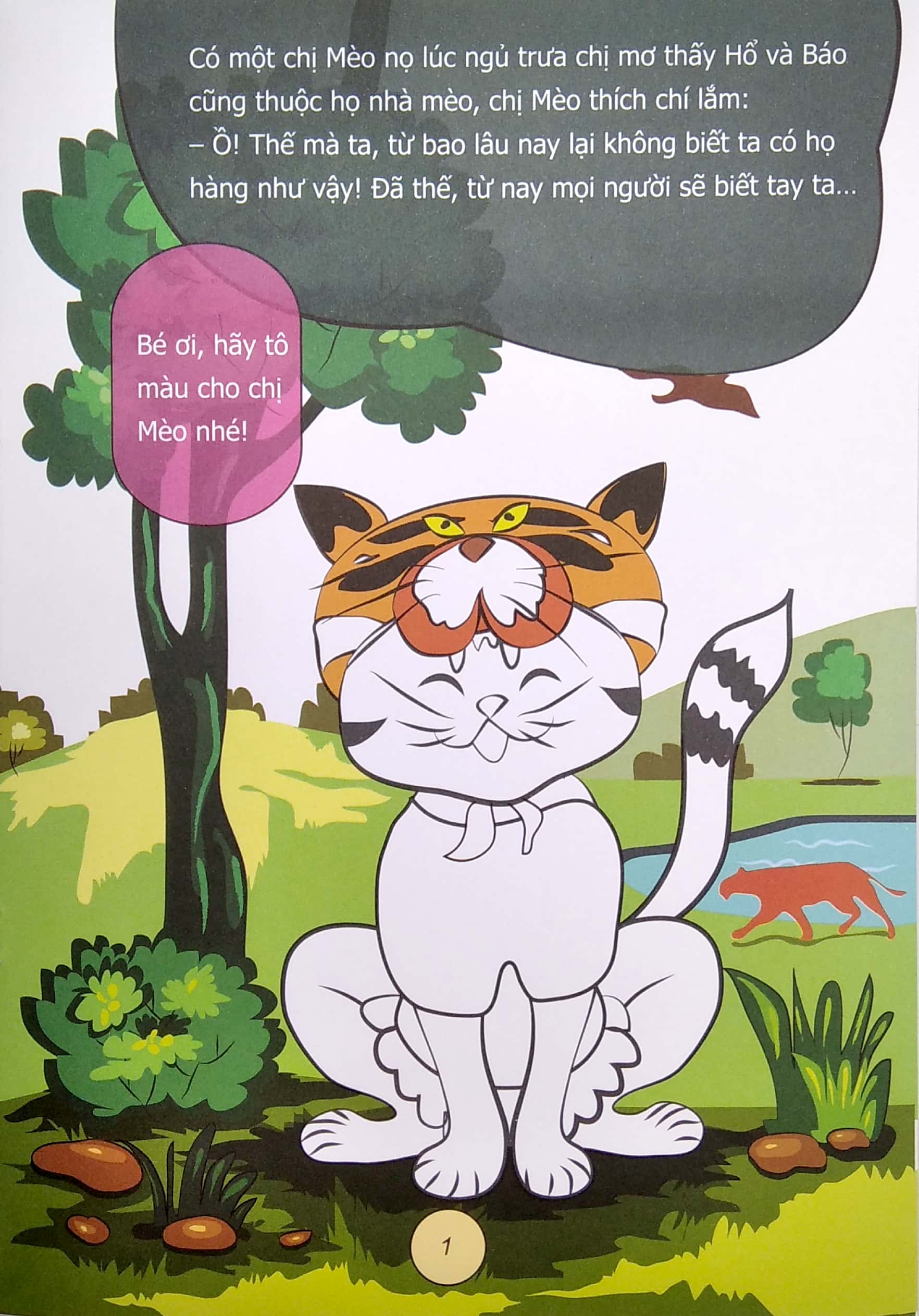 truyện tô màu phát triển tư duy thumbtelling - chị mèo nhận họ