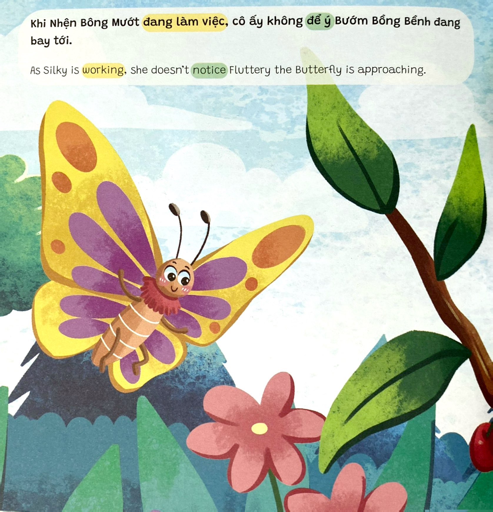 truyện tranh song ngữ anh-việt - tô màu tương tác - ngụ ngôn nhân quả - cô nhện bông mướt