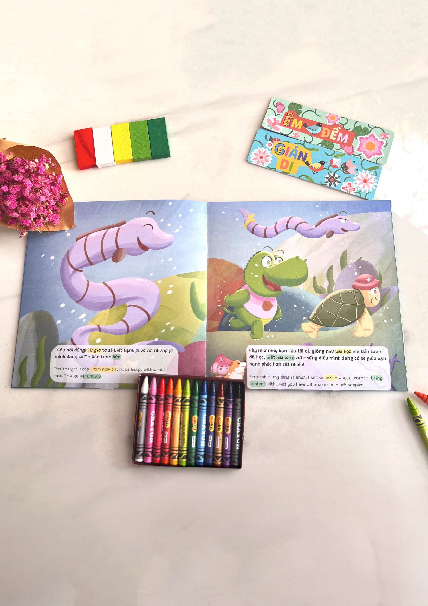 truyện tranh song ngữ anh-việt - tô màu tương tác - ngụ ngôn nhân quả - giải cứu bạn thân