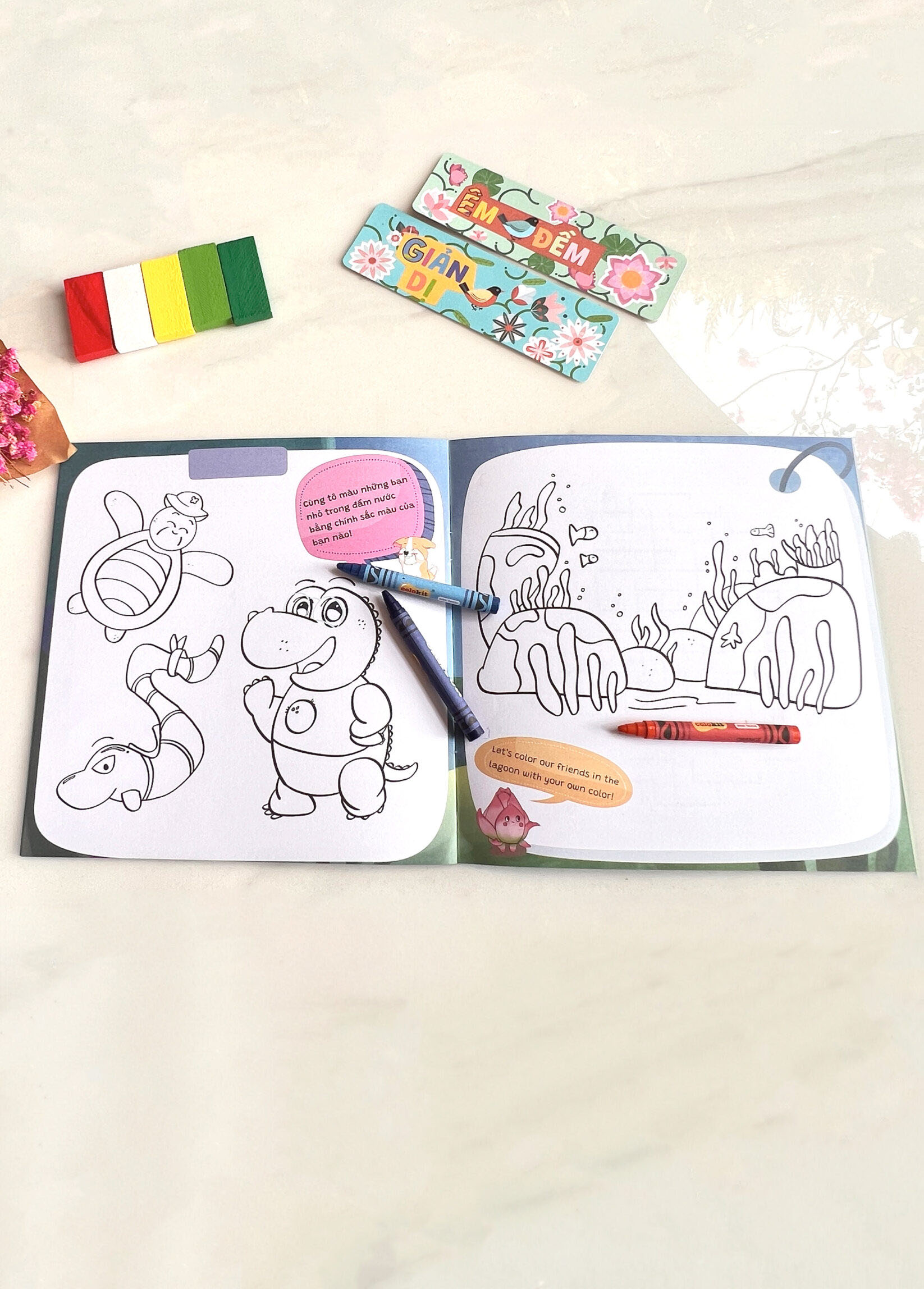 truyện tranh song ngữ anh-việt - tô màu tương tác - ngụ ngôn nhân quả - giải cứu bạn thân