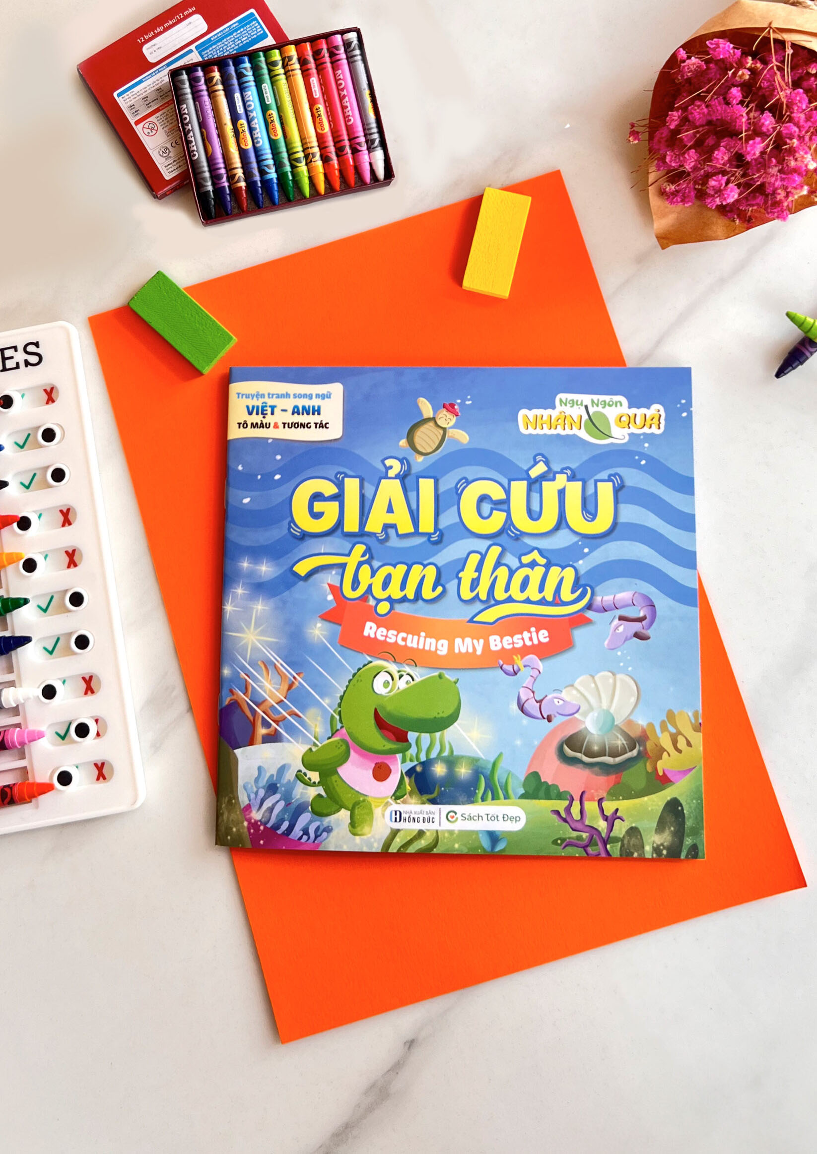 truyện tranh song ngữ anh-việt - tô màu tương tác - ngụ ngôn nhân quả - giải cứu bạn thân