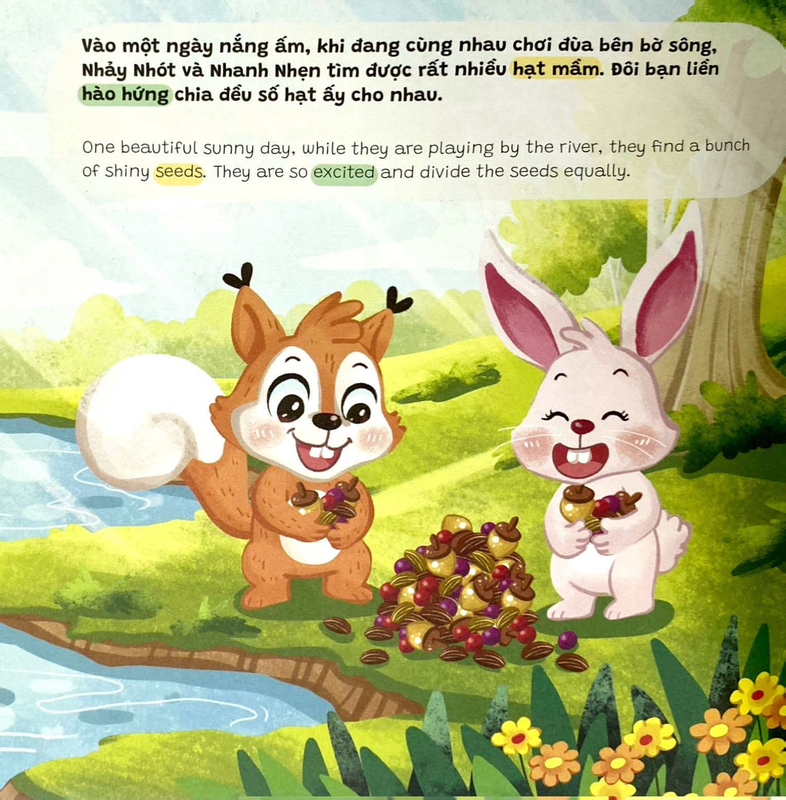 truyện tranh song ngữ anh-việt - tô màu tương tác - ngụ ngôn nhân quả - hạt giống từ bi