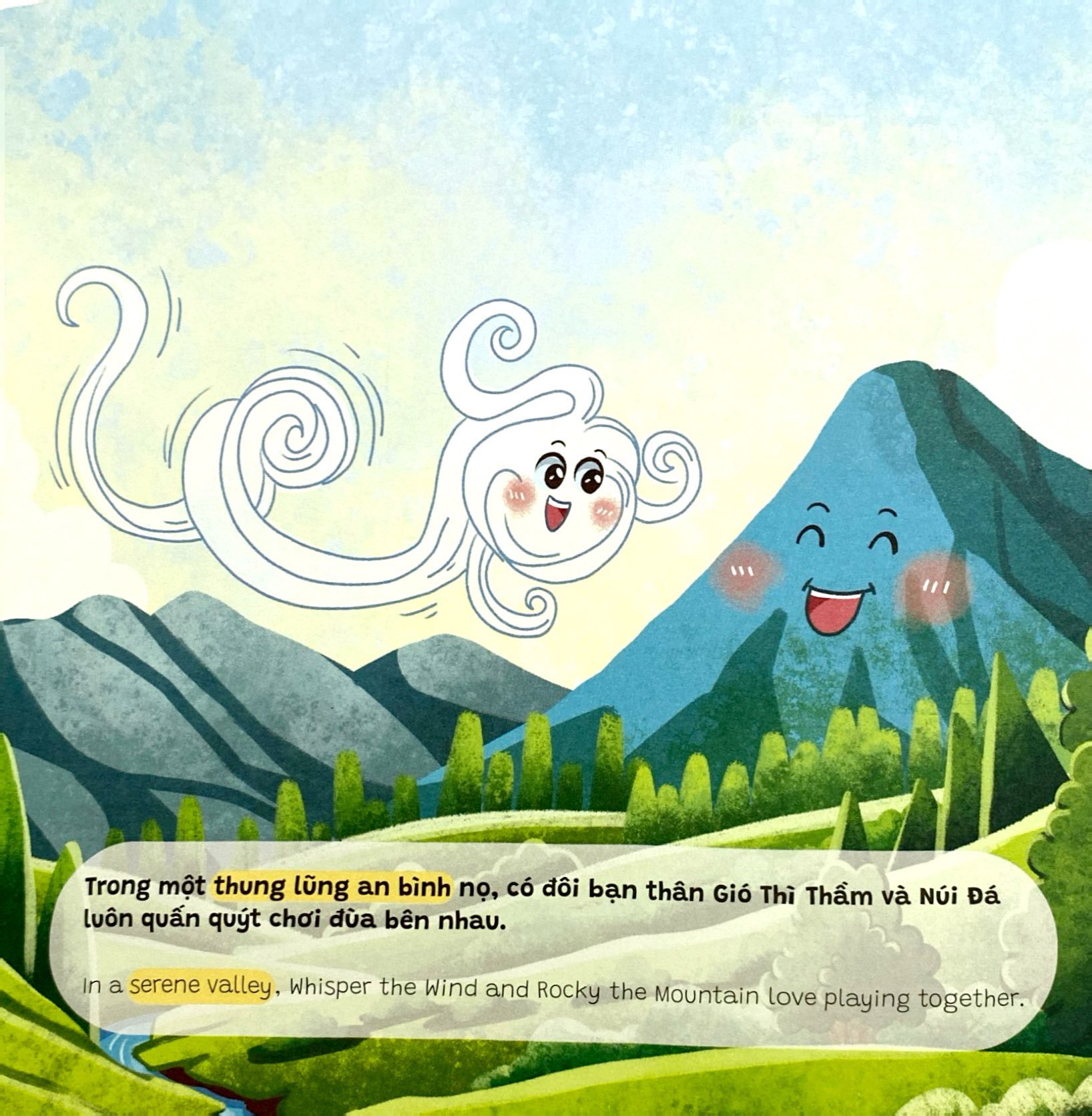 truyện tranh song ngữ anh-việt - tô màu tương tác - ngụ ngôn nhân quả - lời thì thầm của gió