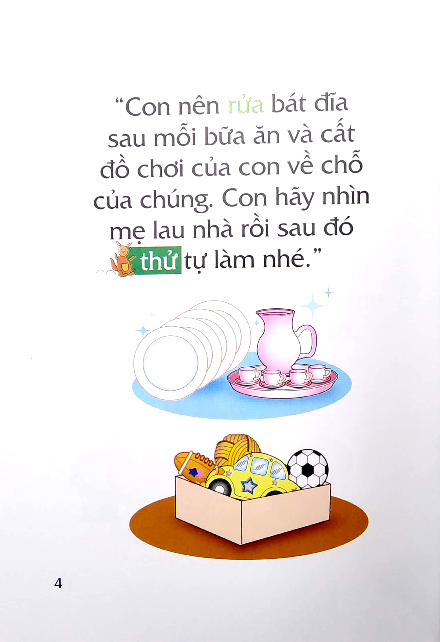 truyện tranh song ngữ việt - anh cho bé - a clean and tidy kangaroo - bạn kangaroo sạch sẽ, gọn gàng