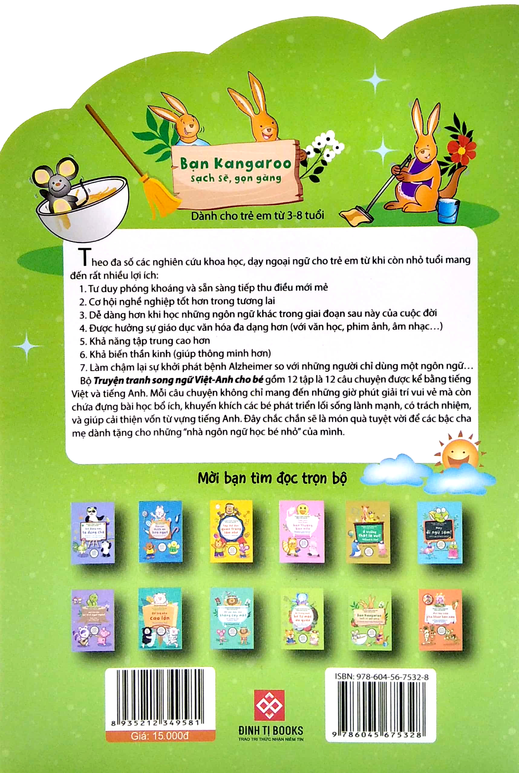 truyện tranh song ngữ việt - anh cho bé - a clean and tidy kangaroo - bạn kangaroo sạch sẽ, gọn gàng