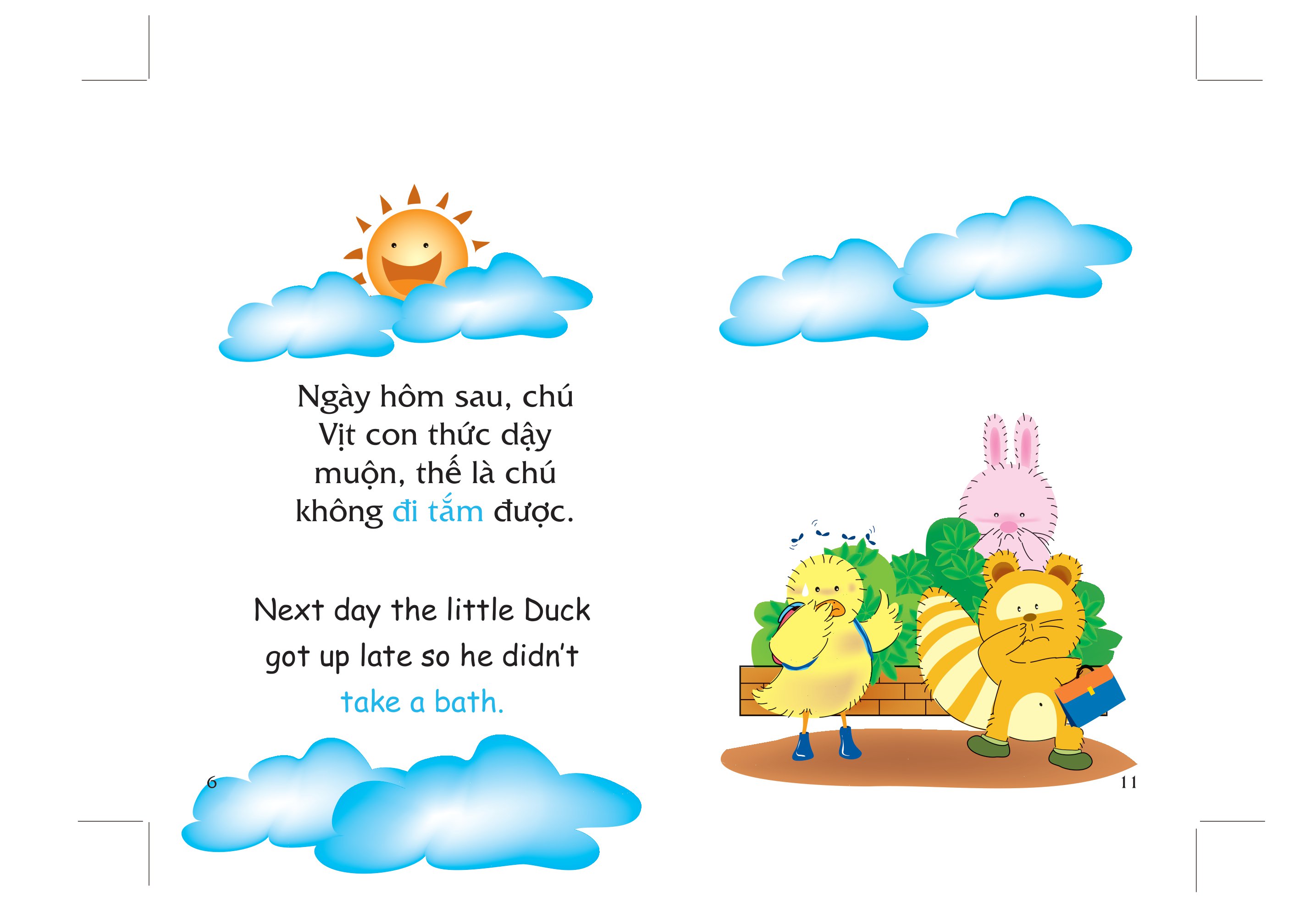 truyện tranh song ngữ việt - anh cho bé - keeping your body clean and friends are always near you - tắm sạch tắm thơm, bạn thương bạn mến