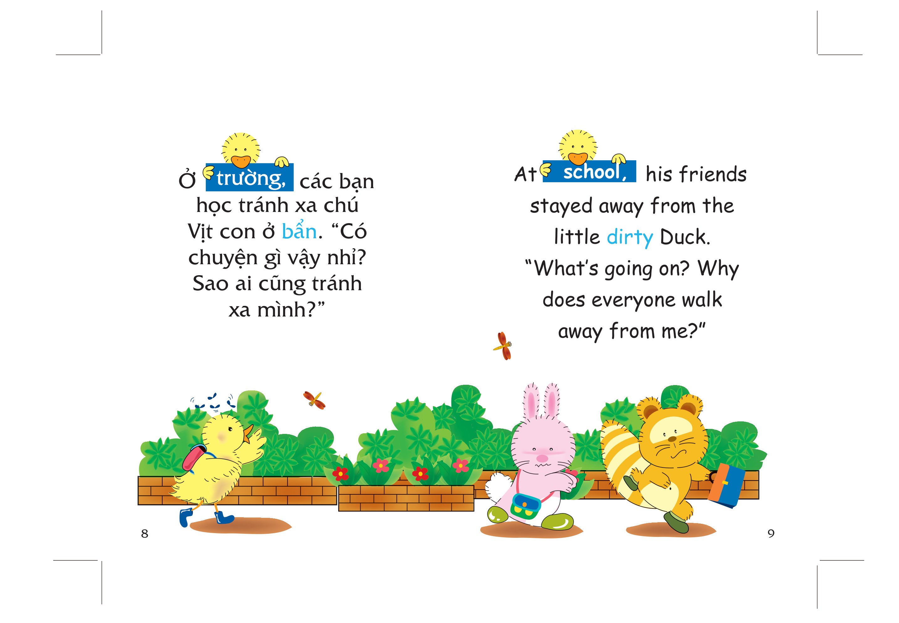 truyện tranh song ngữ việt - anh cho bé - keeping your body clean and friends are always near you - tắm sạch tắm thơm, bạn thương bạn mến