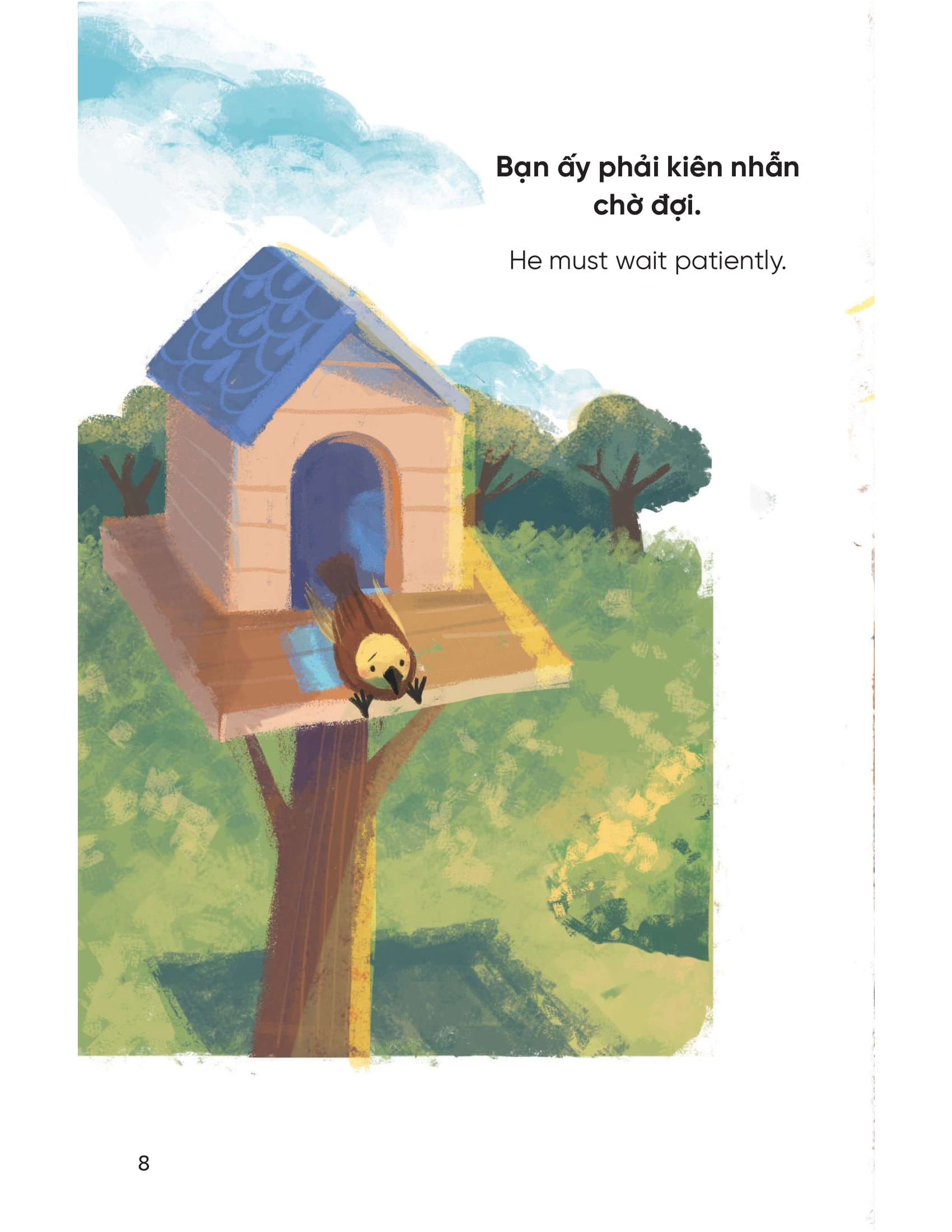 truyện tranh song ngữ việt - anh dành cho trẻ em - cùng học cư xử tốt - bé học tính kiên nhẫn - being patient