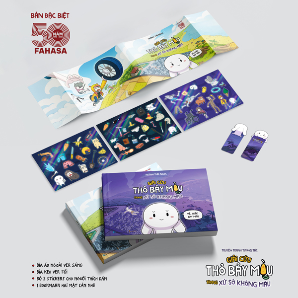 Truyện Tranh Tương Tác - Giải Cứu Thỏ Bảy Màu Trong Xứ Sở Không Màu - Tặng Kèm Bookmark 2 Mặt Cán Holo