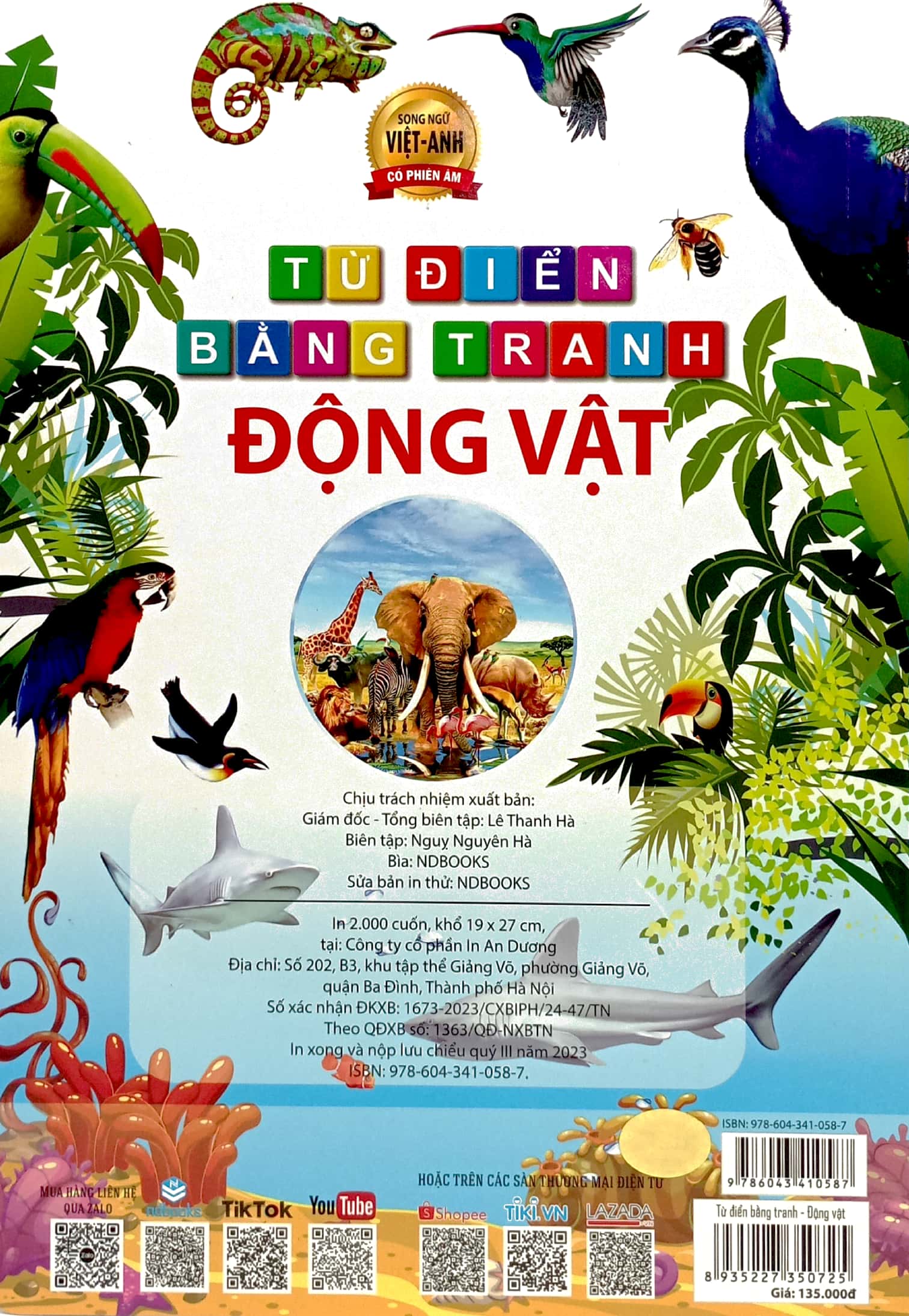 từ điển bằng tranh động vật - song ngữ việt - anh - bìa cứng (có phiên âm)