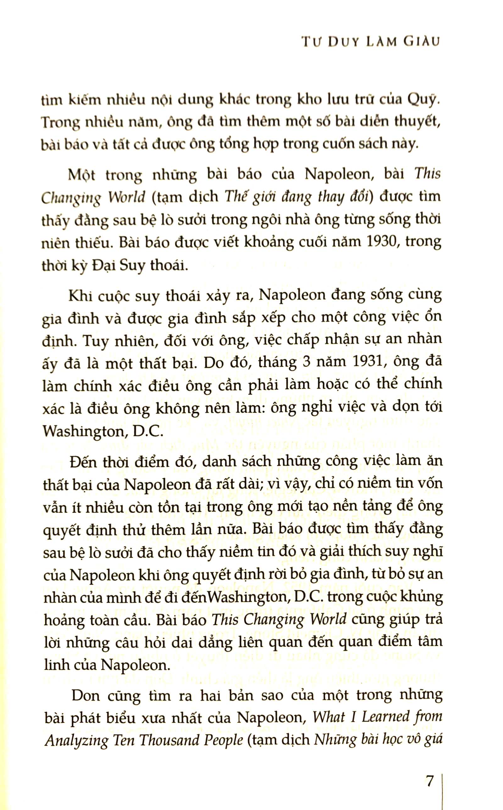 tư duy làm giàu - những bài nói chuyện bất hủ của napoleon hill (tái bản)