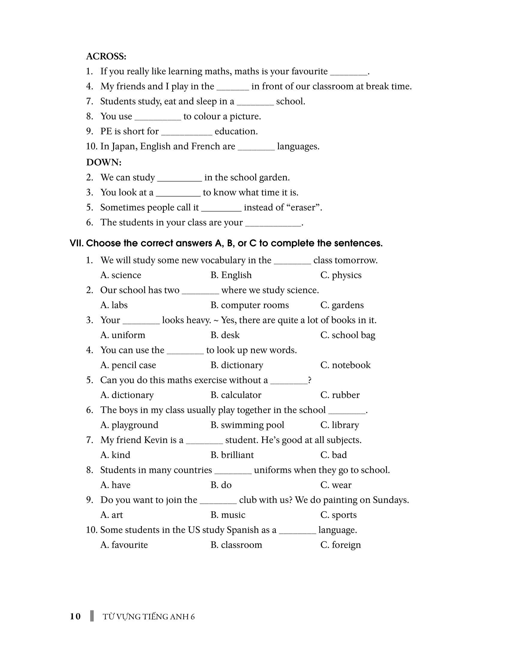 từ vựng tiếng anh 6 (theo chương trình khung của bộ giáo dục và đào tạo)