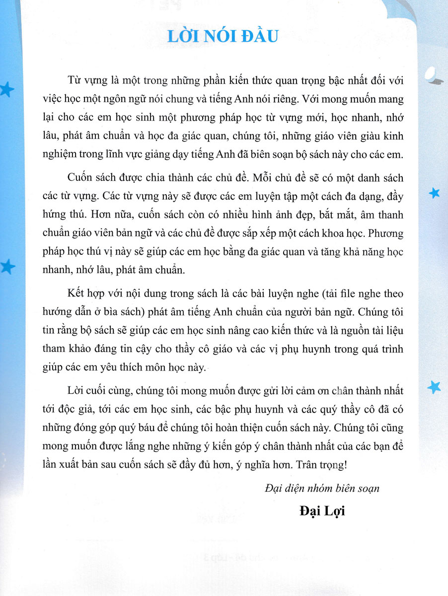 từ vựng tiếng anh theo chủ đề lớp 3