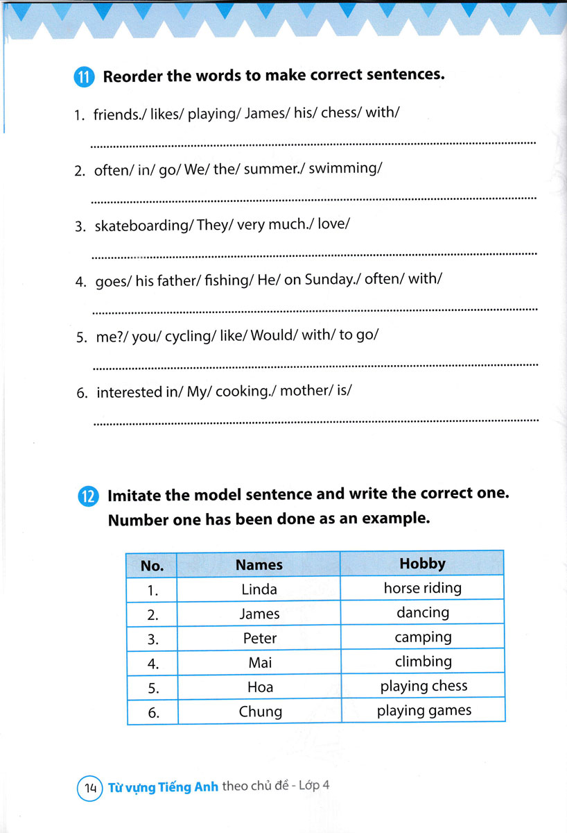 từ vựng tiếng anh theo chủ đề lớp 4