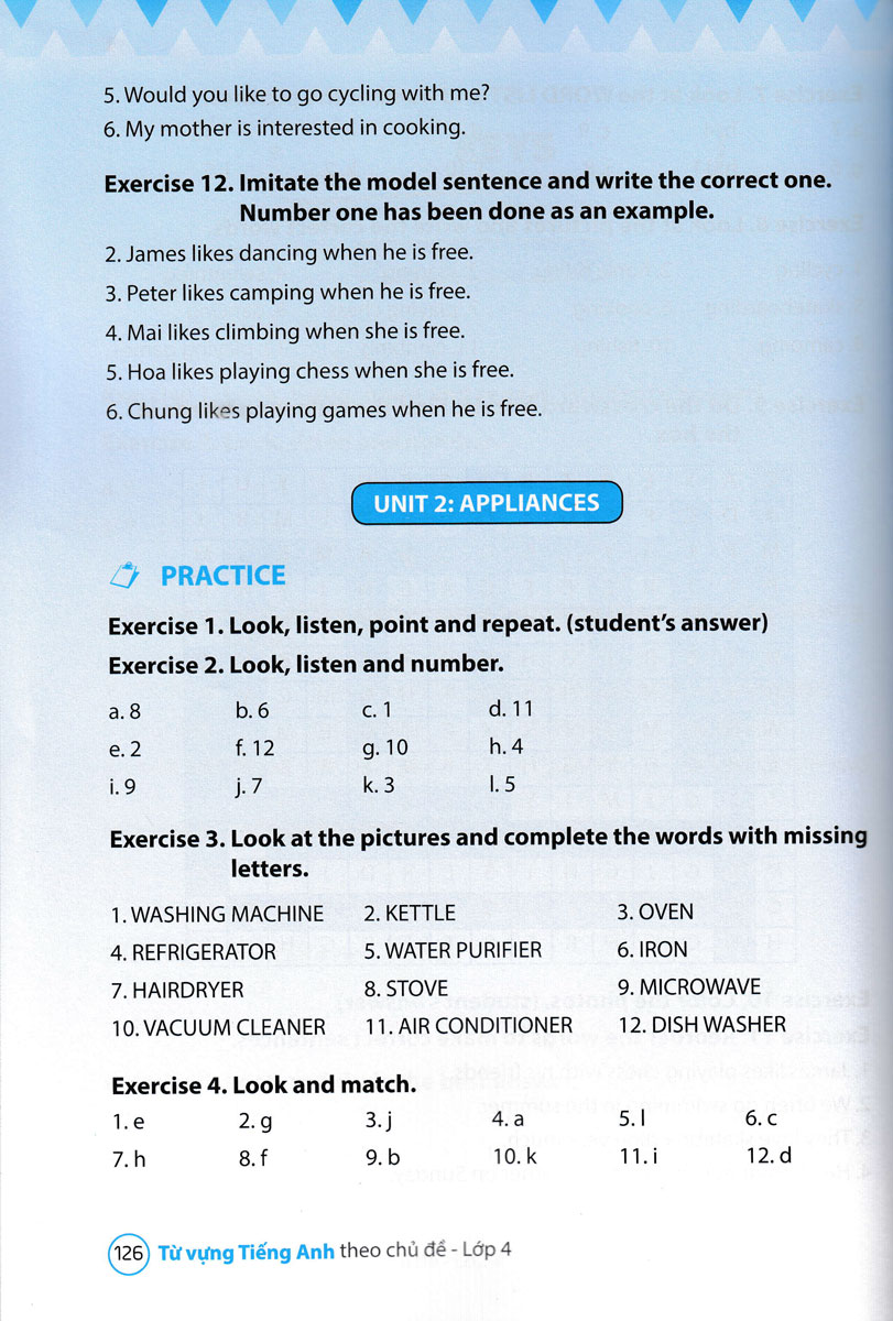 từ vựng tiếng anh theo chủ đề lớp 4