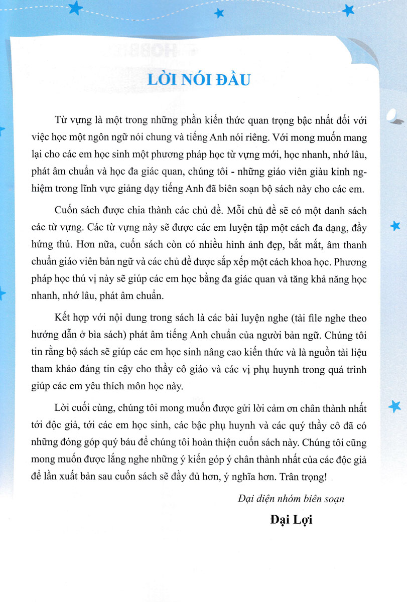 từ vựng tiếng anh theo chủ đề lớp 4