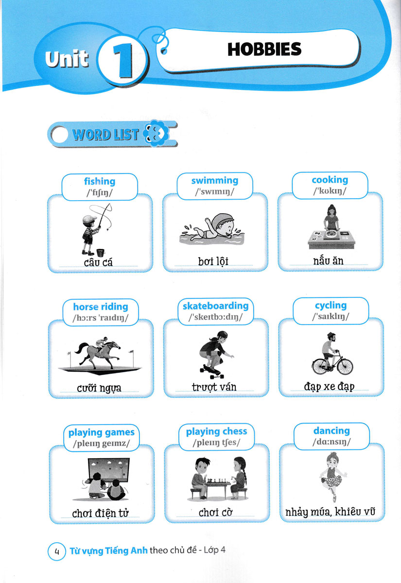 từ vựng tiếng anh theo chủ đề lớp 4