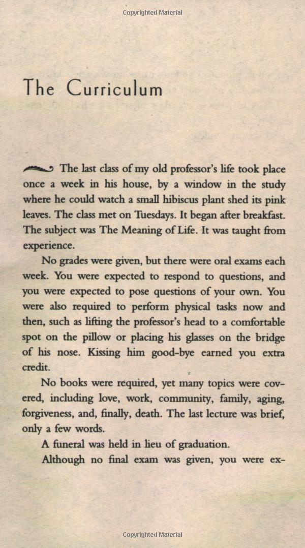 tuesdays with morrie: an old man, a young man, and life's greatest lesson