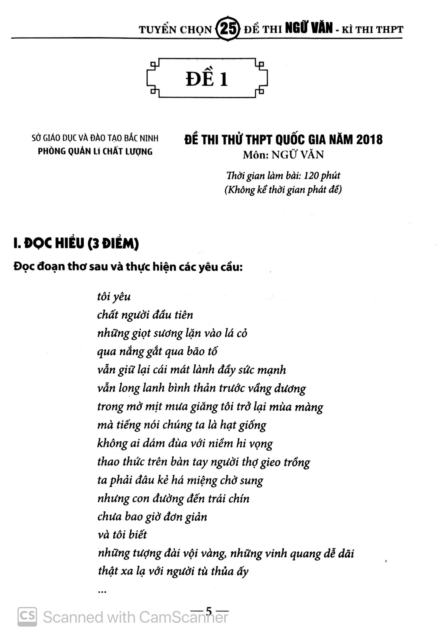 tuyển chọn 25 đề thi ngữ văn kì thi thpt