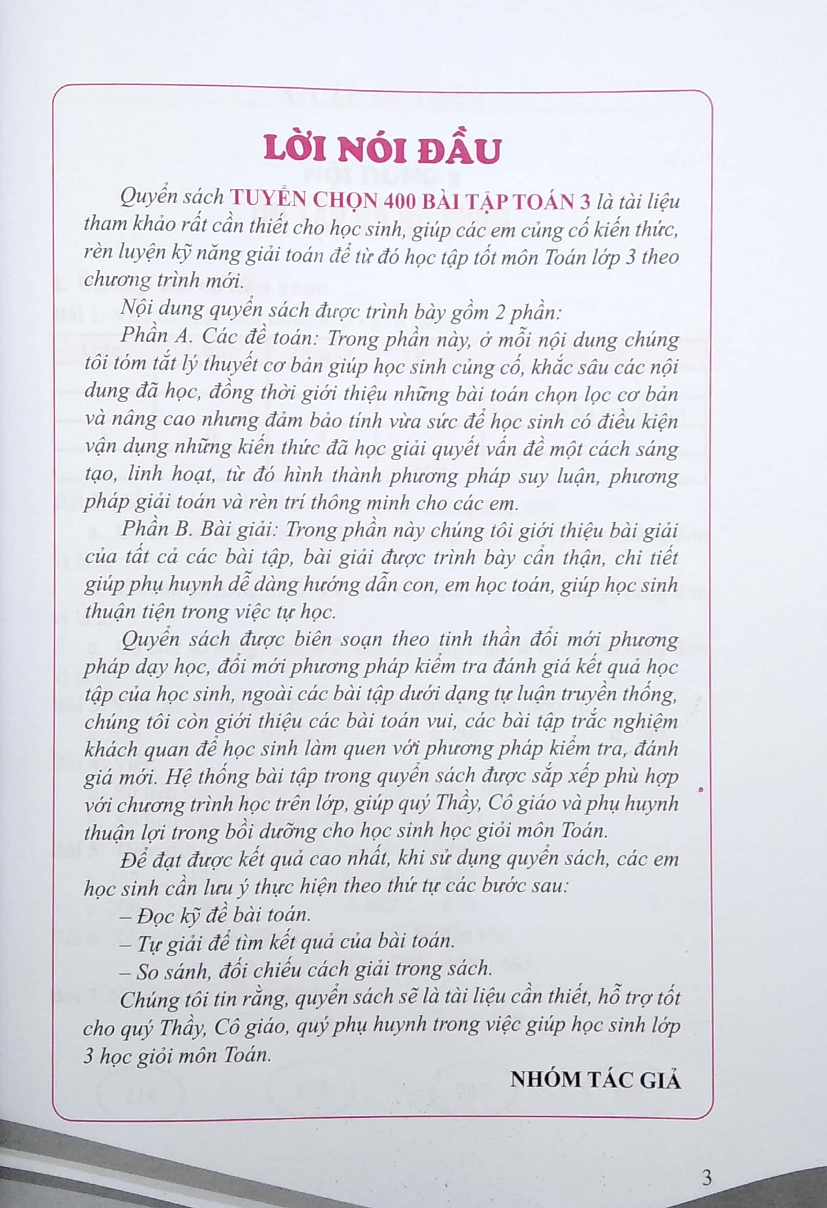 tuyển chọn 400 bài tập toán 3 (theo chương trình gdpt mới - dùng chung cho 3 bộ sách)