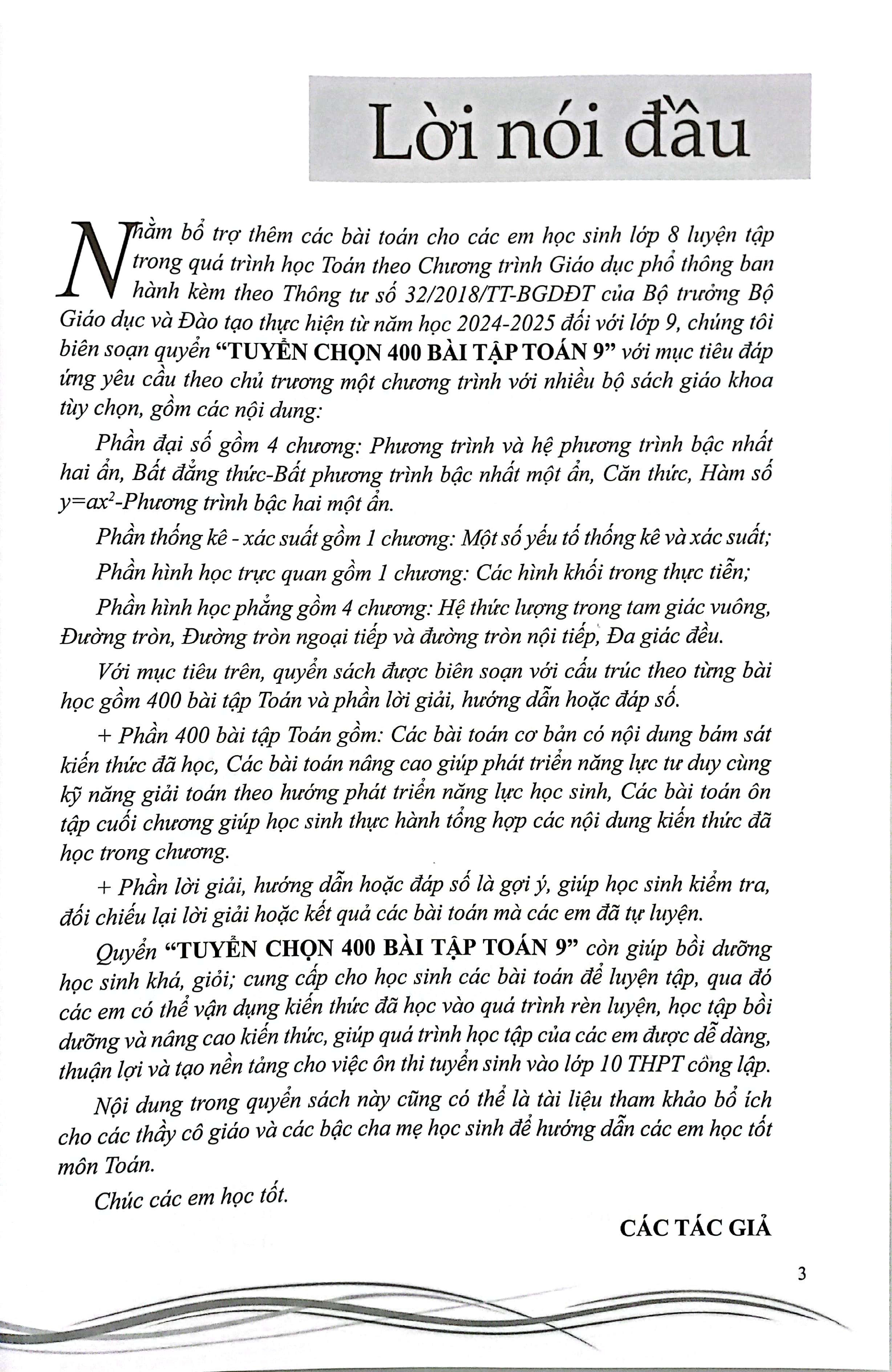 tuyển chọn 400 bài tập toán 9 (theo chương trình gdpt mới)