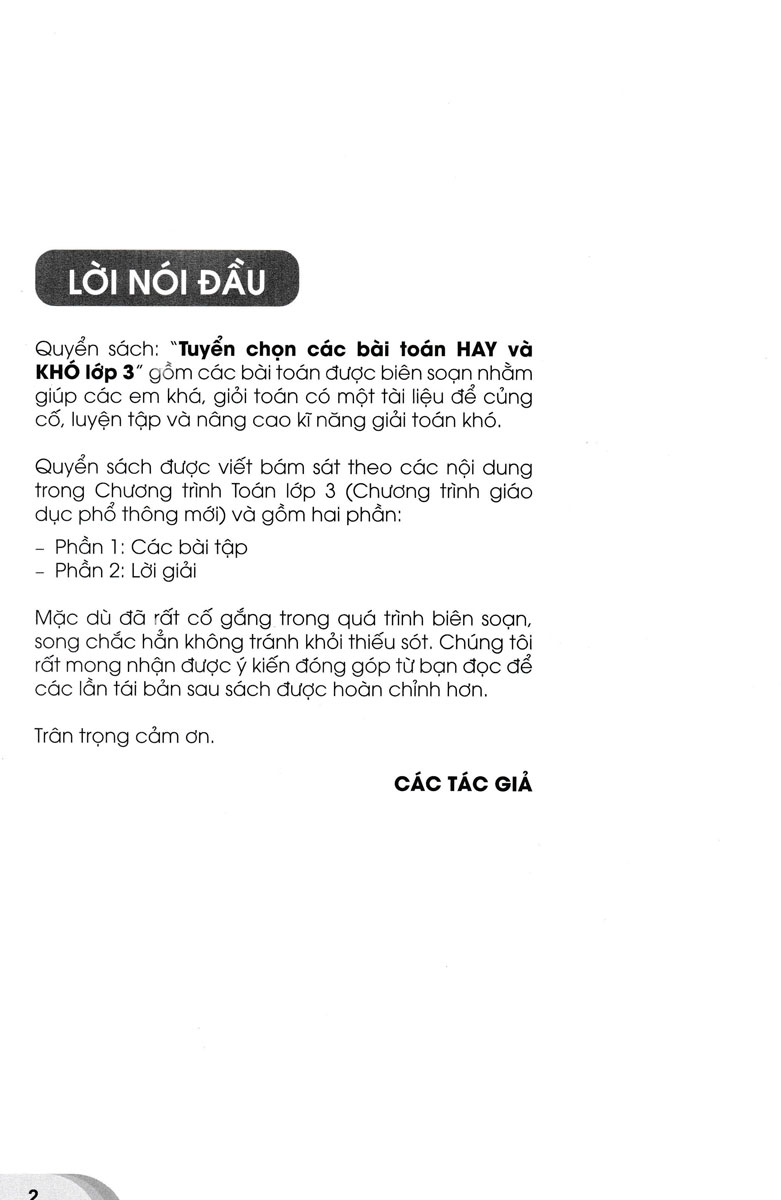 tuyển chọn các bài toán hay và khó lớp 3