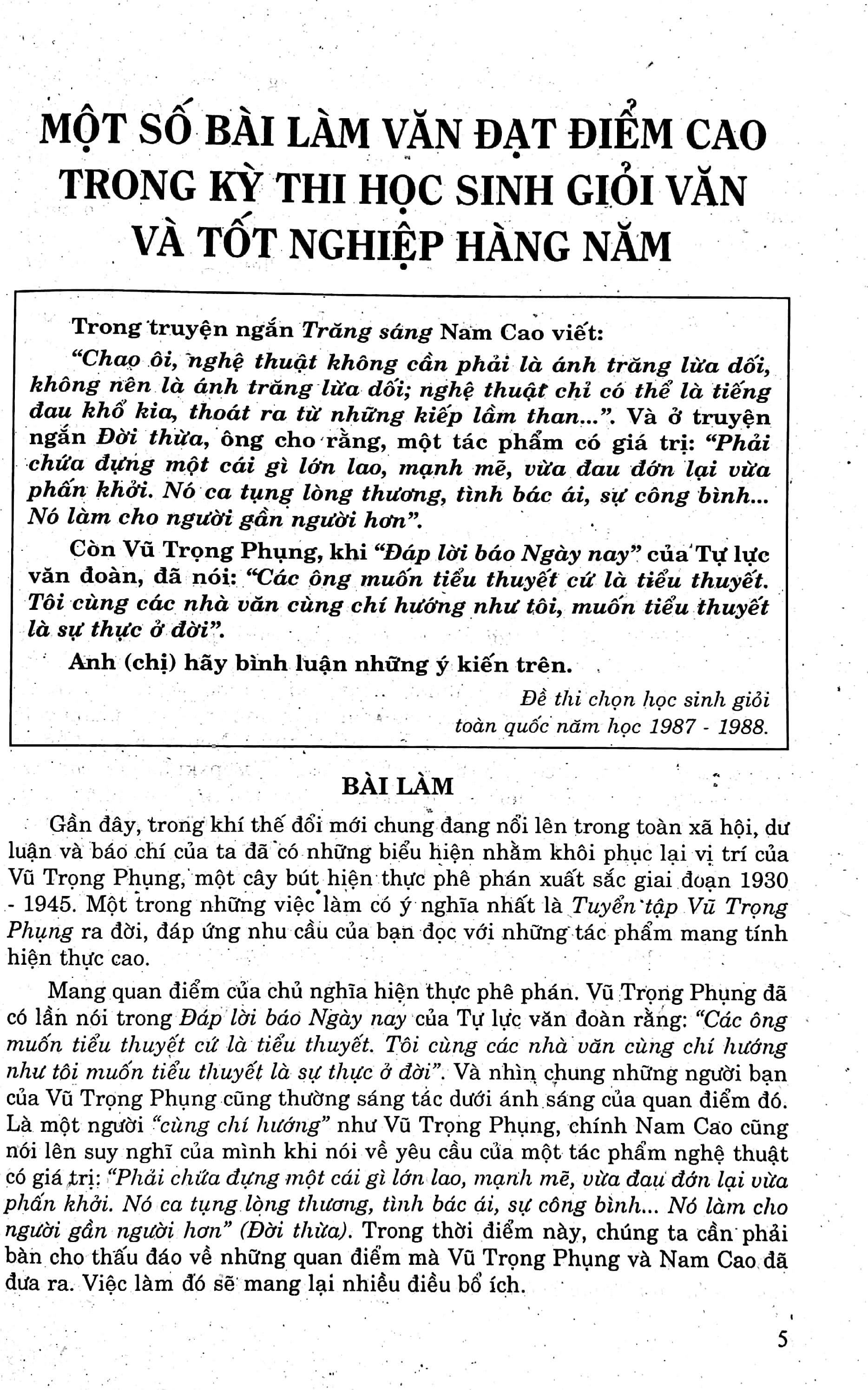 tuyển chọn các dạng đề và bài làm văn đạt giải - bồi dưỡng học sinh khá, giỏi, luyện thi tốt nghiệp, trung học phổ thông quốc gia