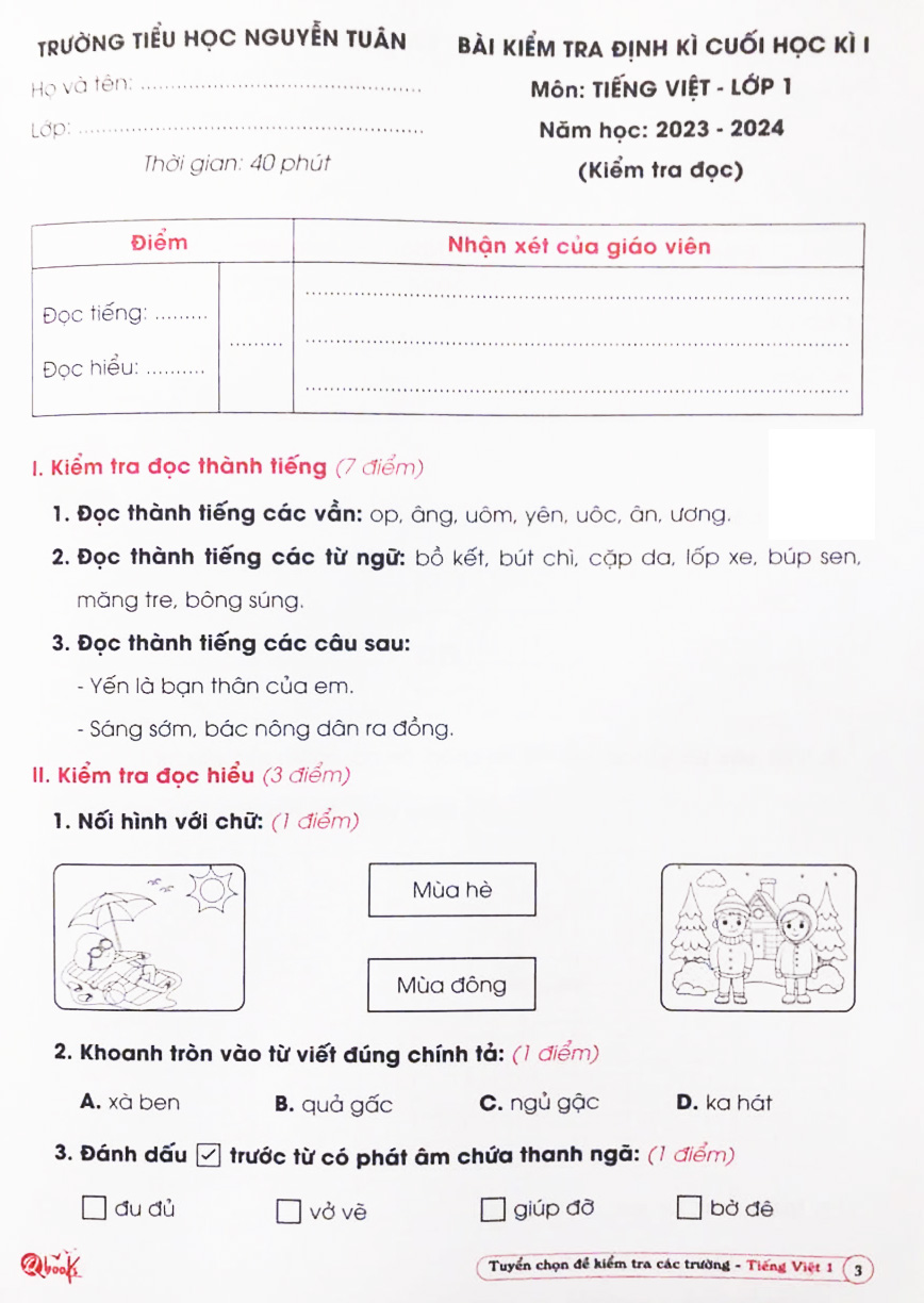 tuyển chọn đề kiểm tra tiếng việt các trường 1