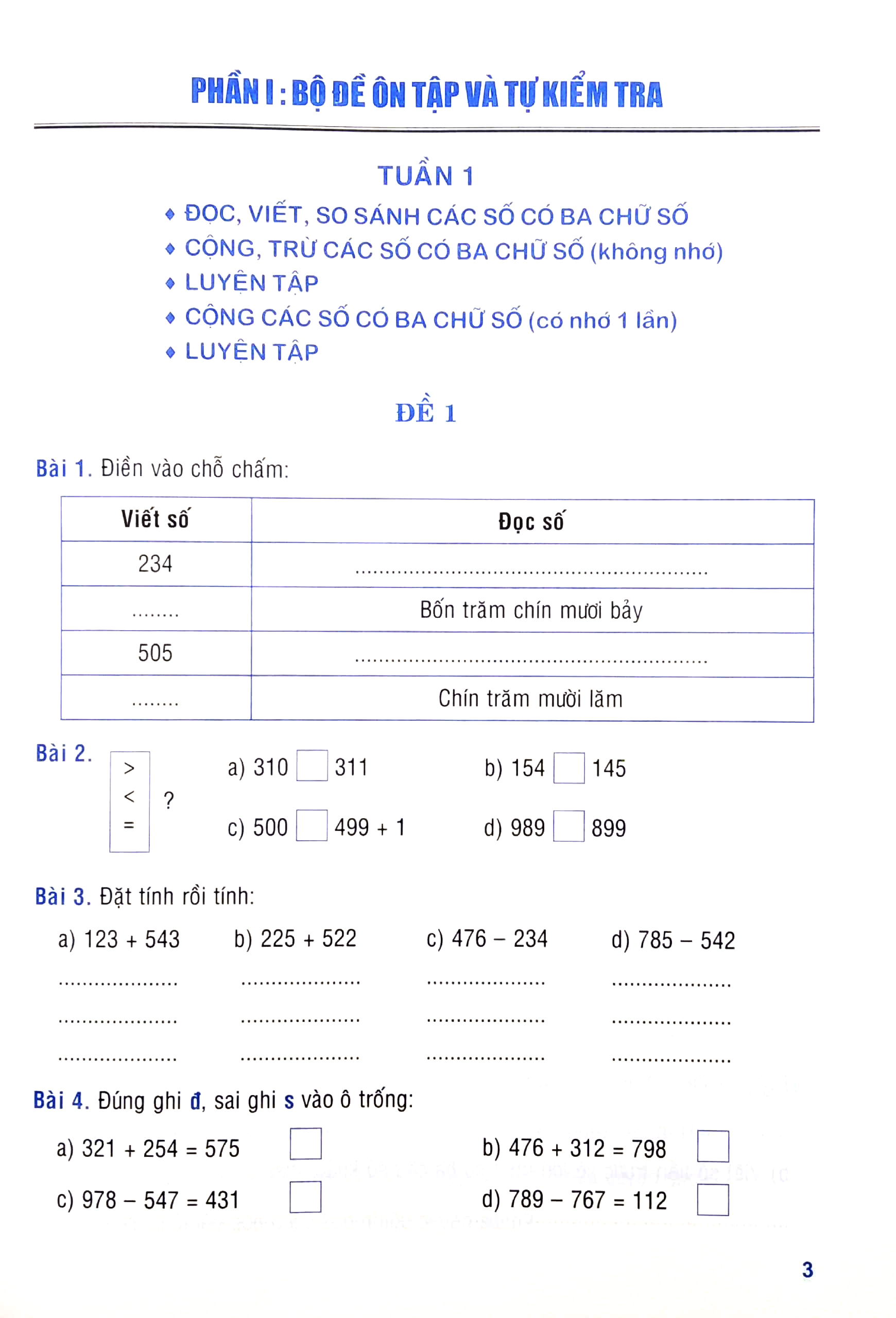 tuyển chọn đề ôn luyện và tự kiểm tra toán 3