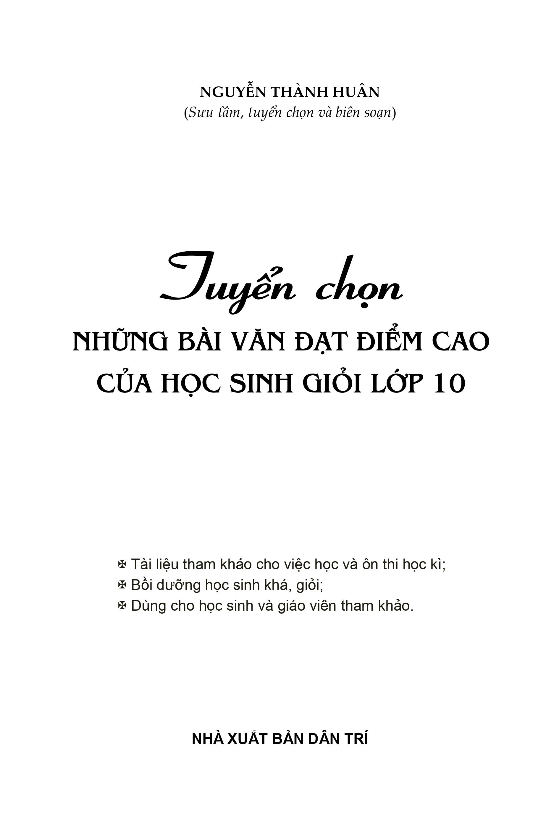 tuyển chọn những bài văn đạt điểm cao của học sinh giỏi lớp 10