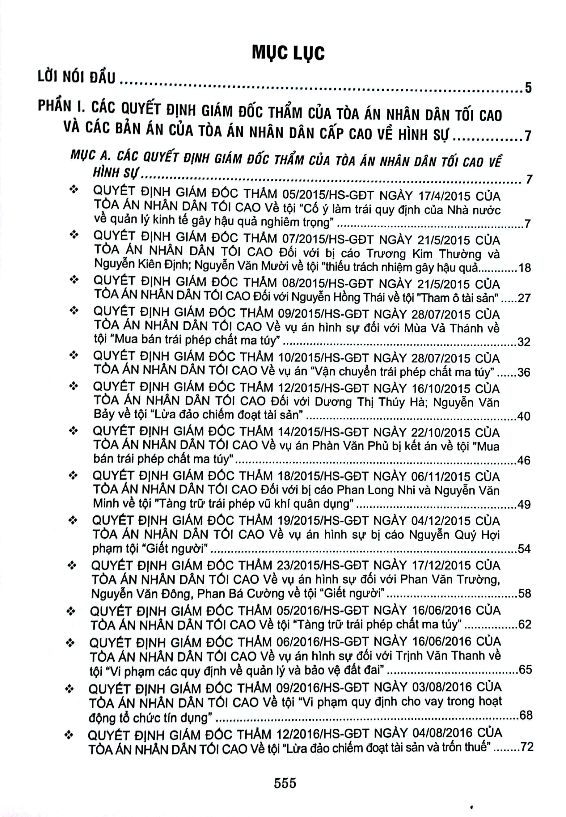 tuyển chọn quyết định giám đốc thẩm và bản án của tòa án nhân dân tối cao và tòa án nhân dân cấp cao về hình sự, dân sự, hành chính, lao động từ năm 2015-2020