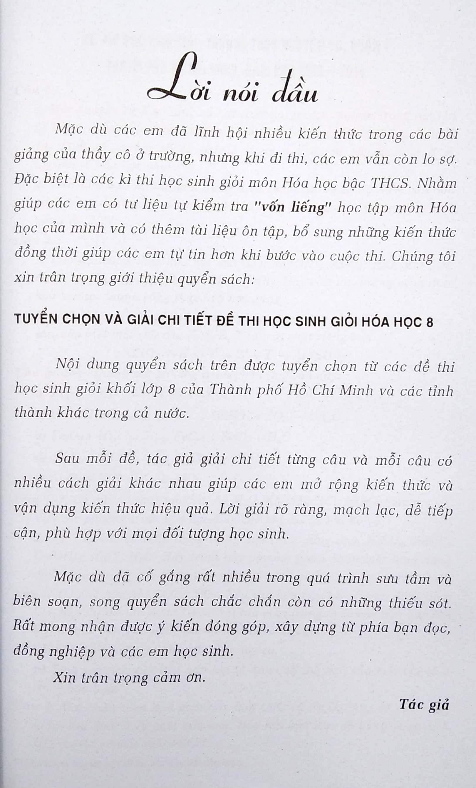 tuyển chọn và giải chi tiết đề thi học sinh giỏi môn hóa học 8